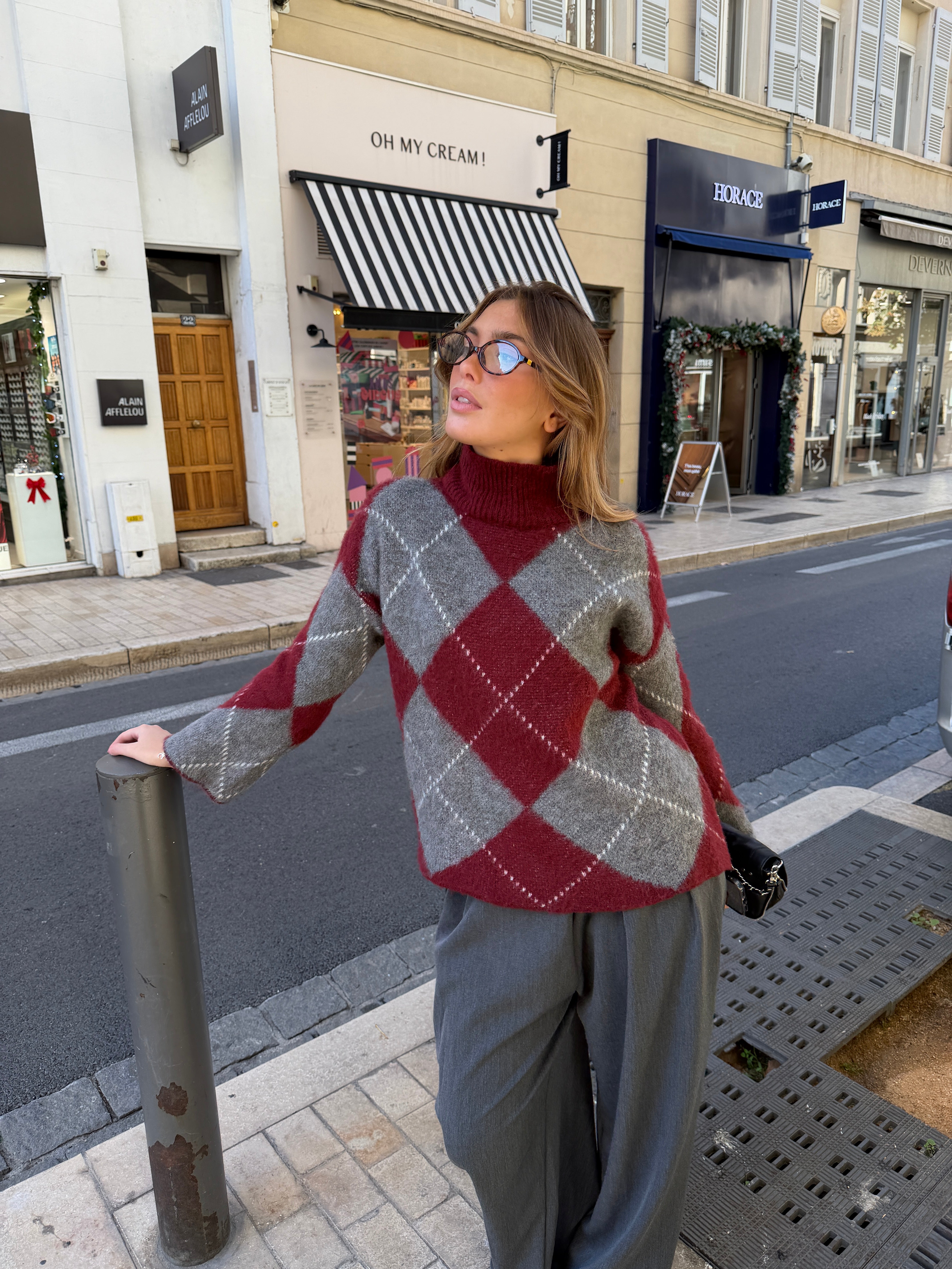 Pull Candice bordeaux et gris