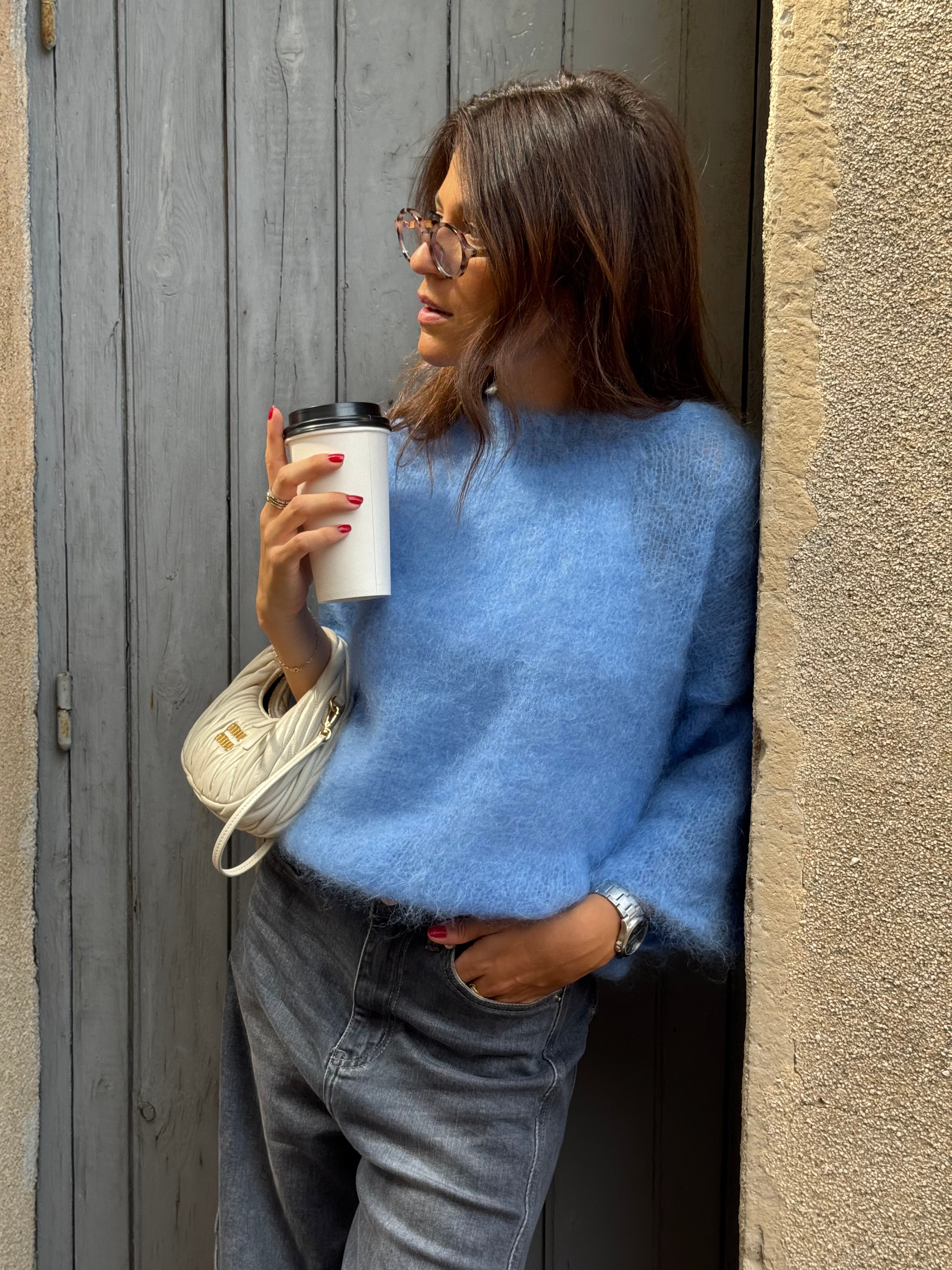 Pull 80% Mohair Jodie bleu