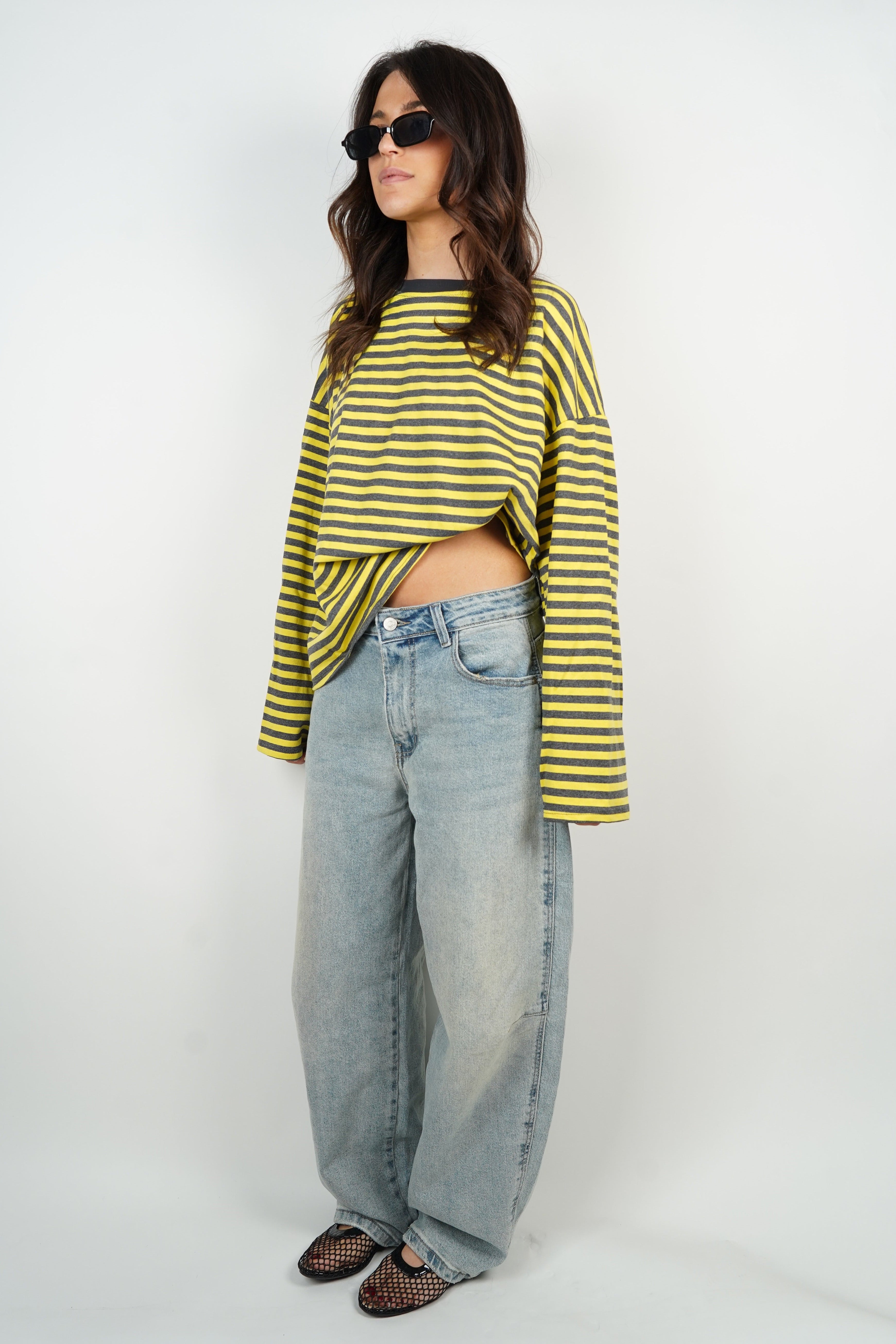 T-shirt Océane amarelo e cinzento