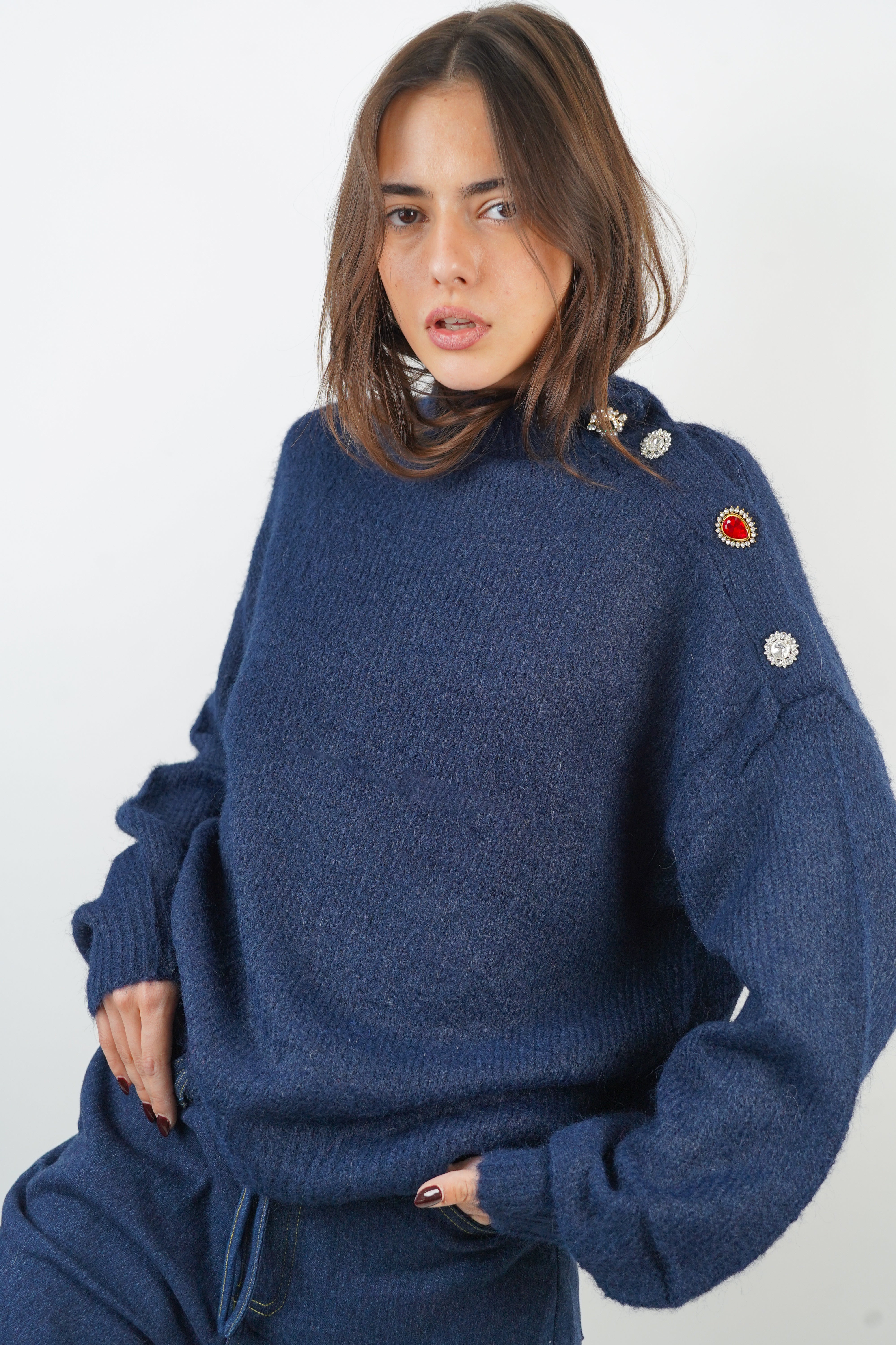 Blauer Dalia-Pullover