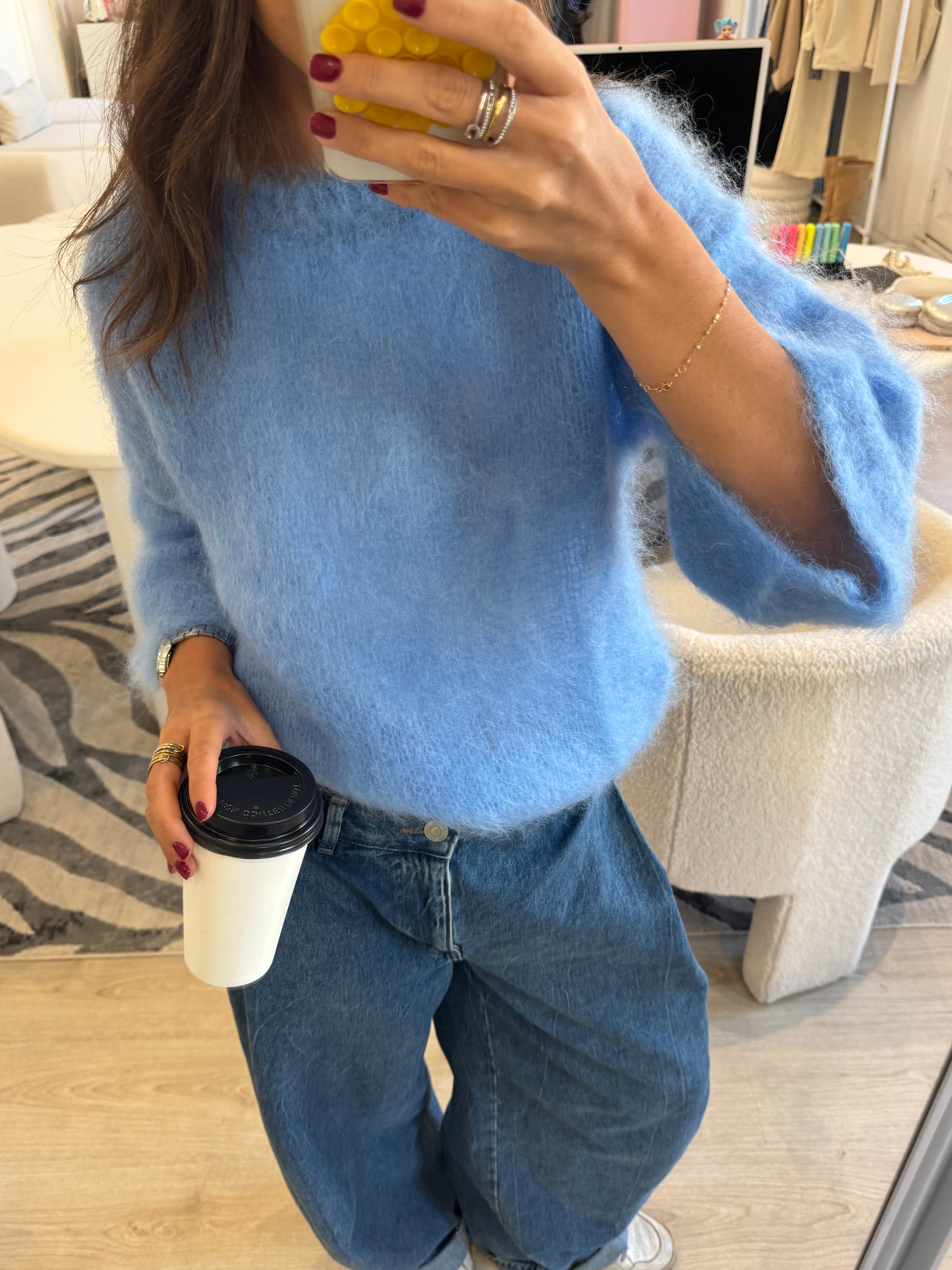 Pull 80% Mohair Jodie bleu