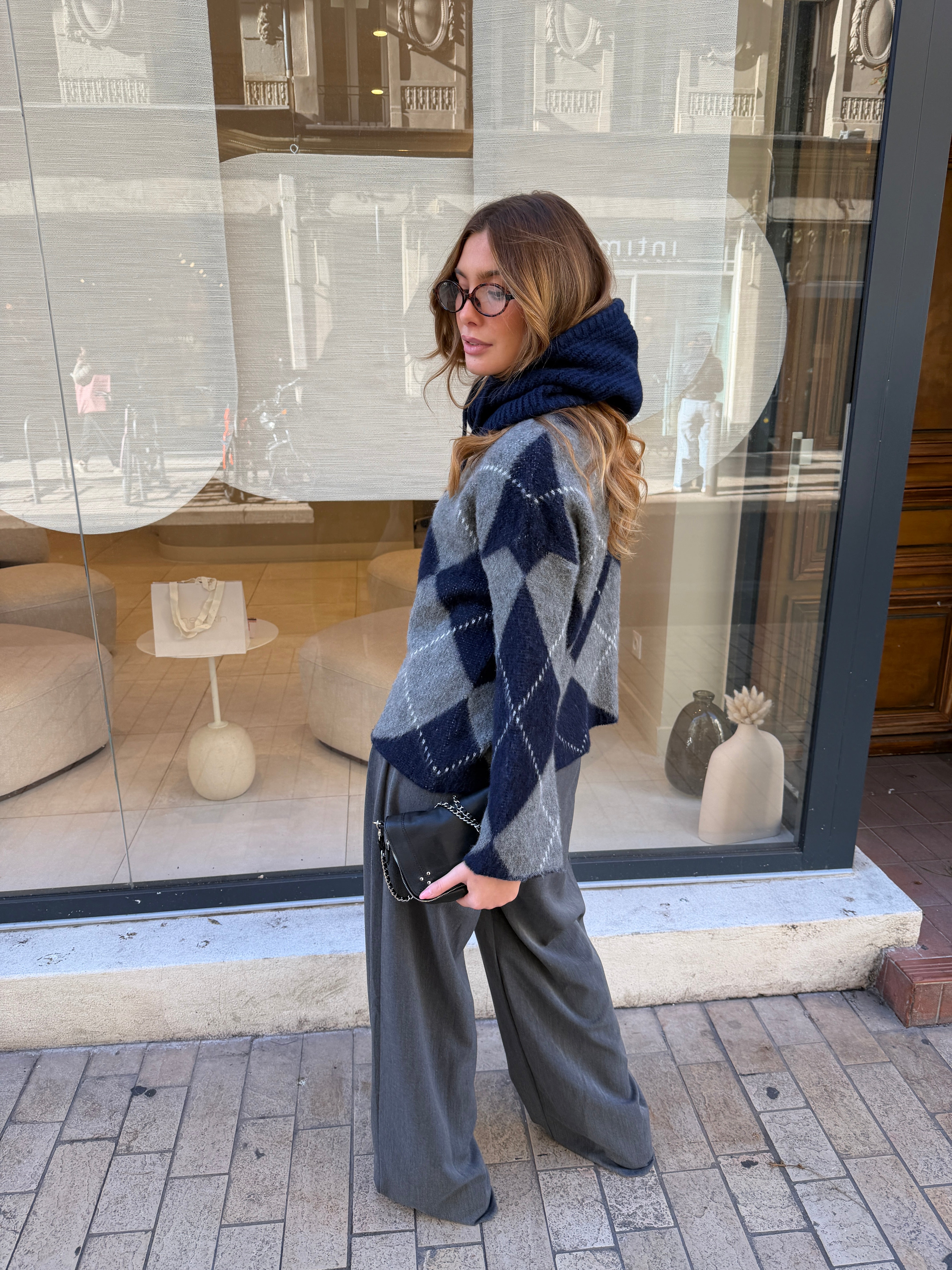 Candice marineblauer und grauer Pullover