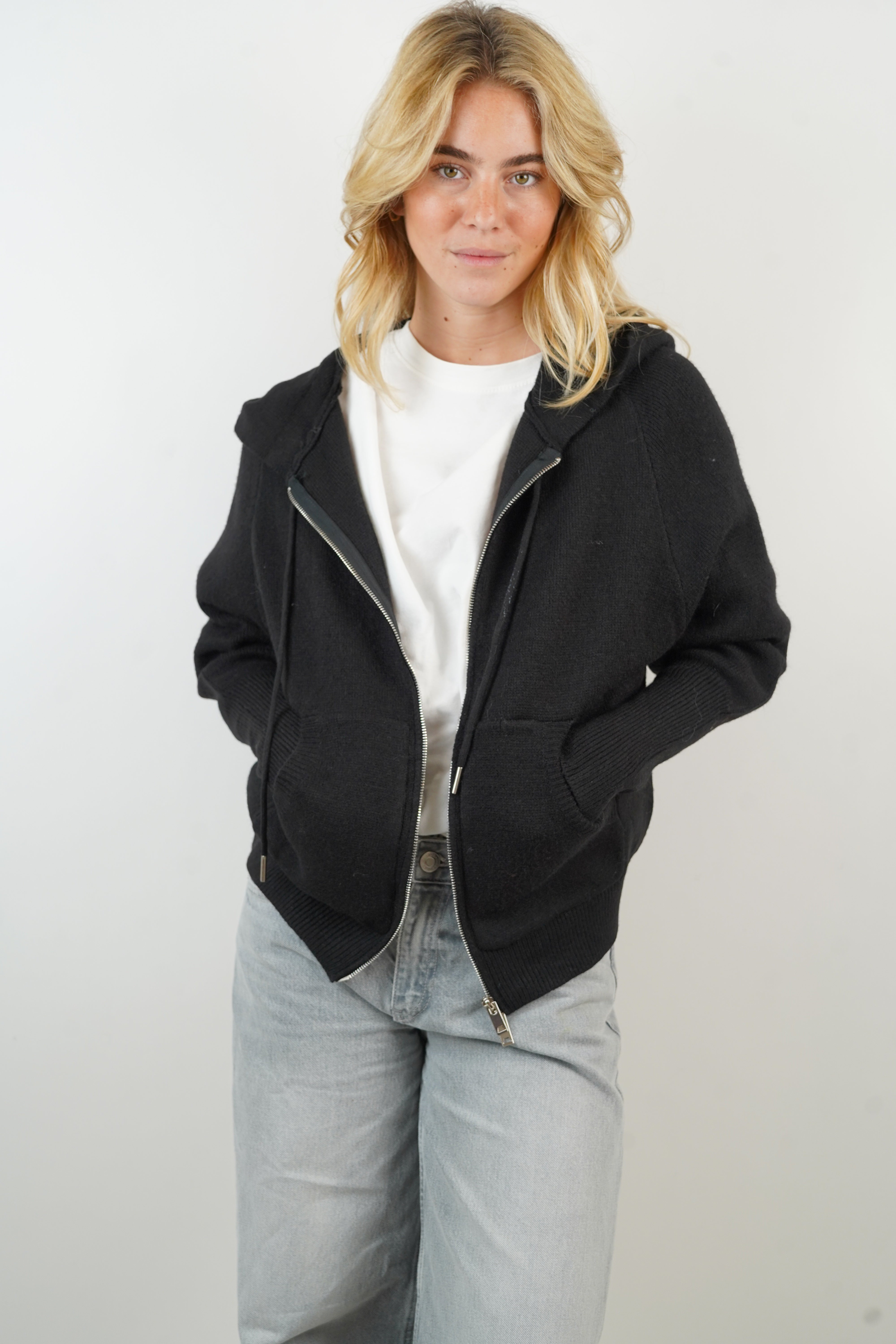 Ali Black Hooded Cashmere/Wool Jacket