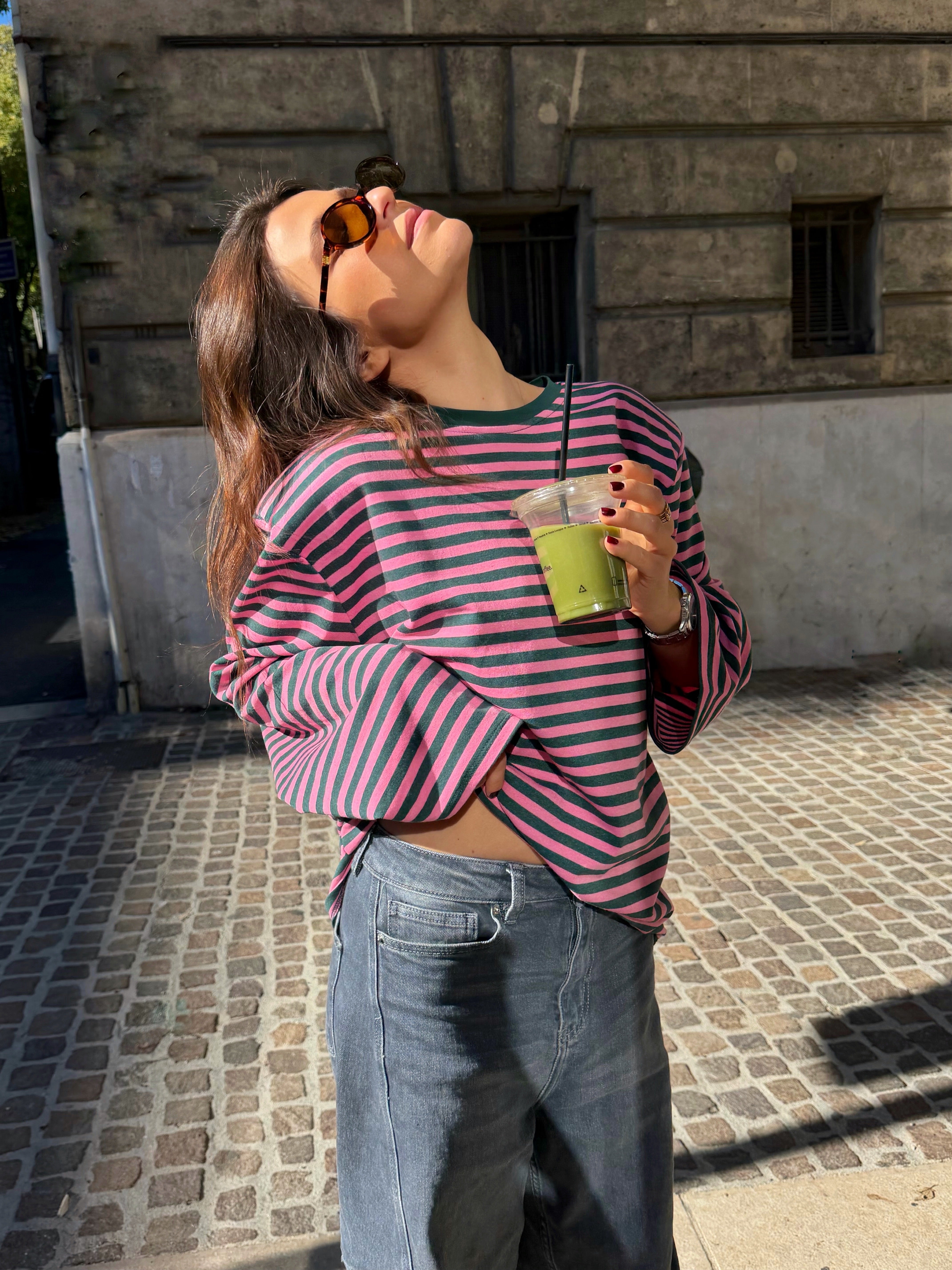 Ilona grünes und pinkes T-Shirt mit Schulterpolstern