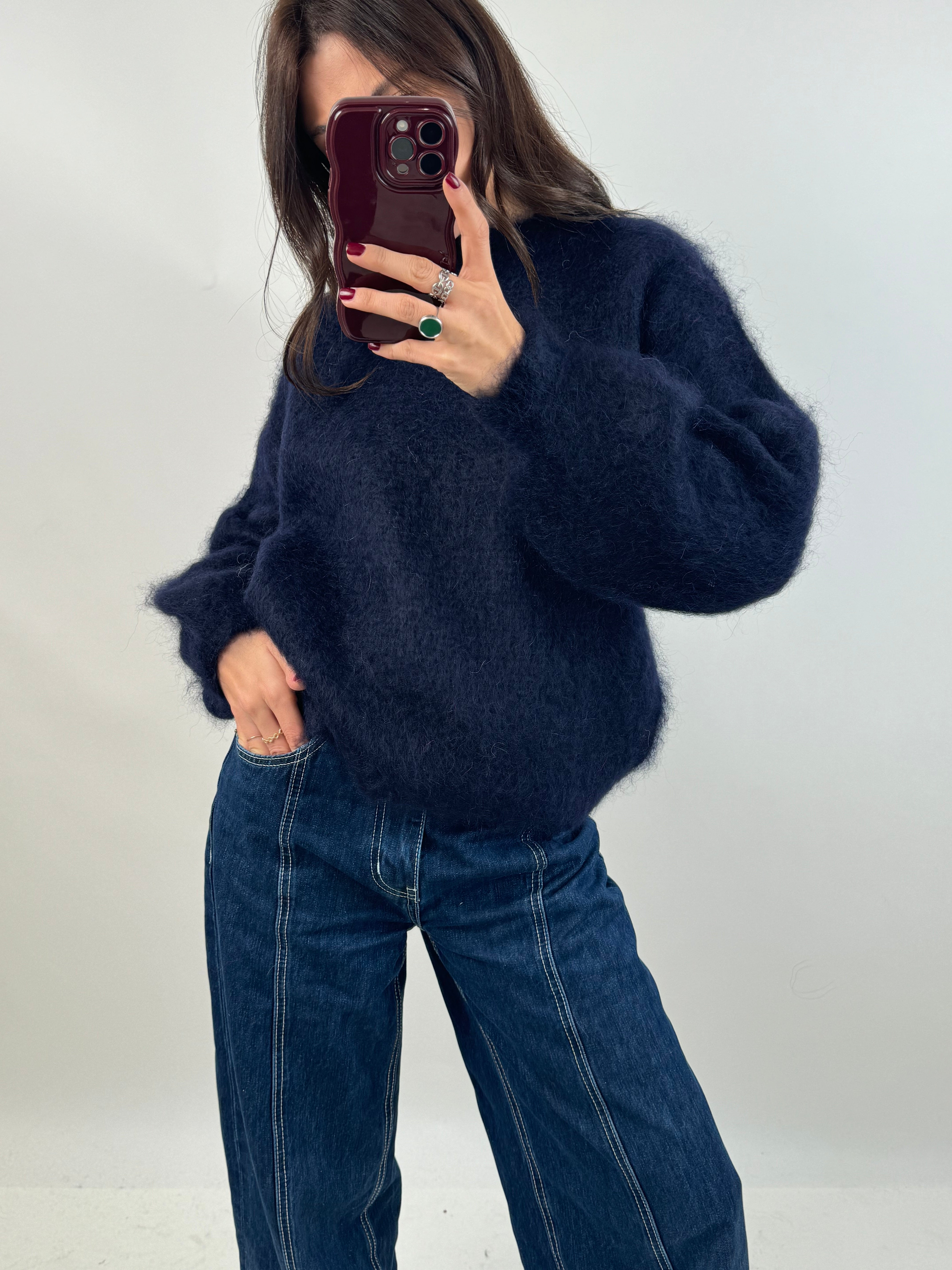 Navy blue mohair tea sweater