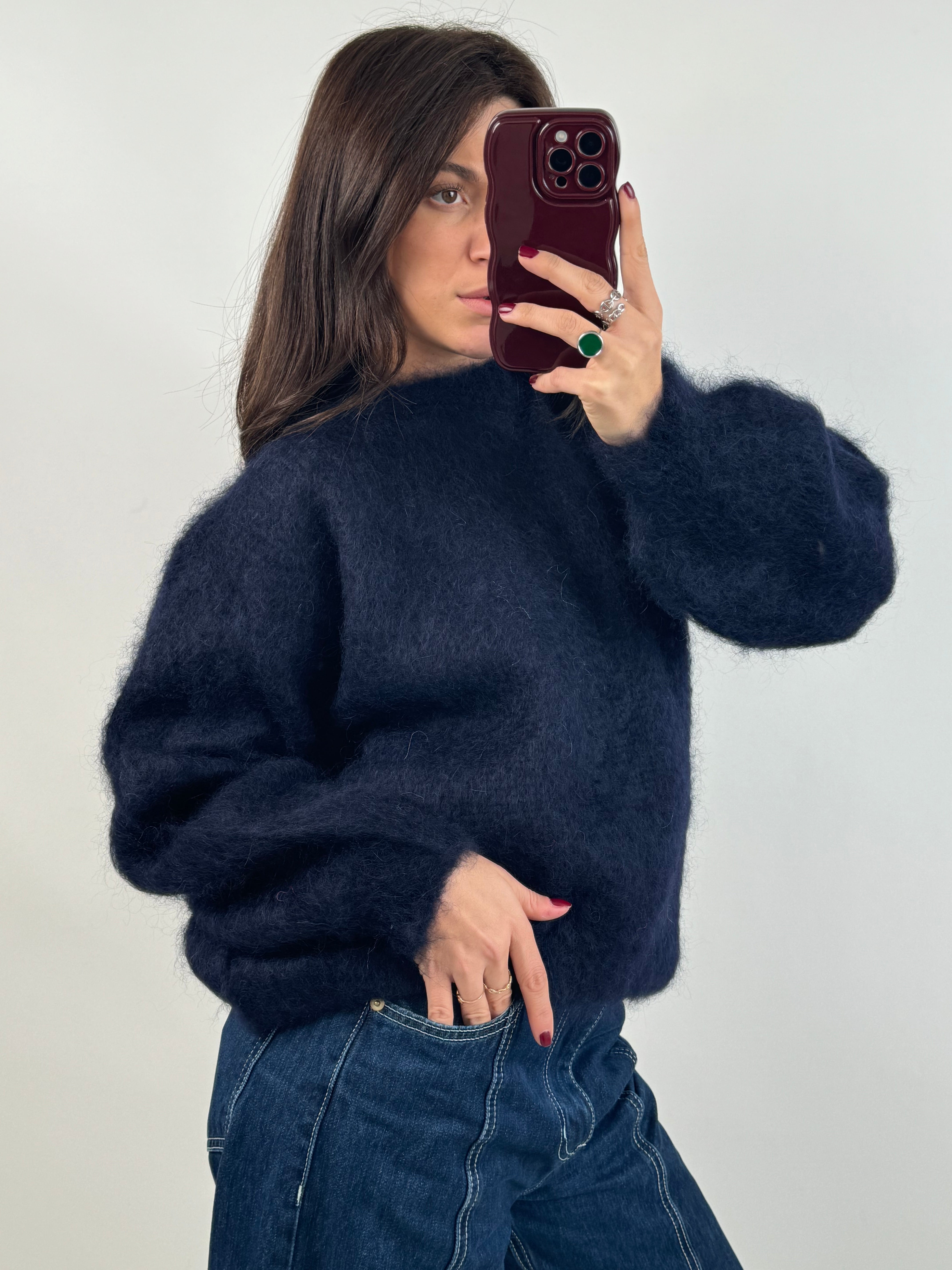 Navy blue mohair tea sweater