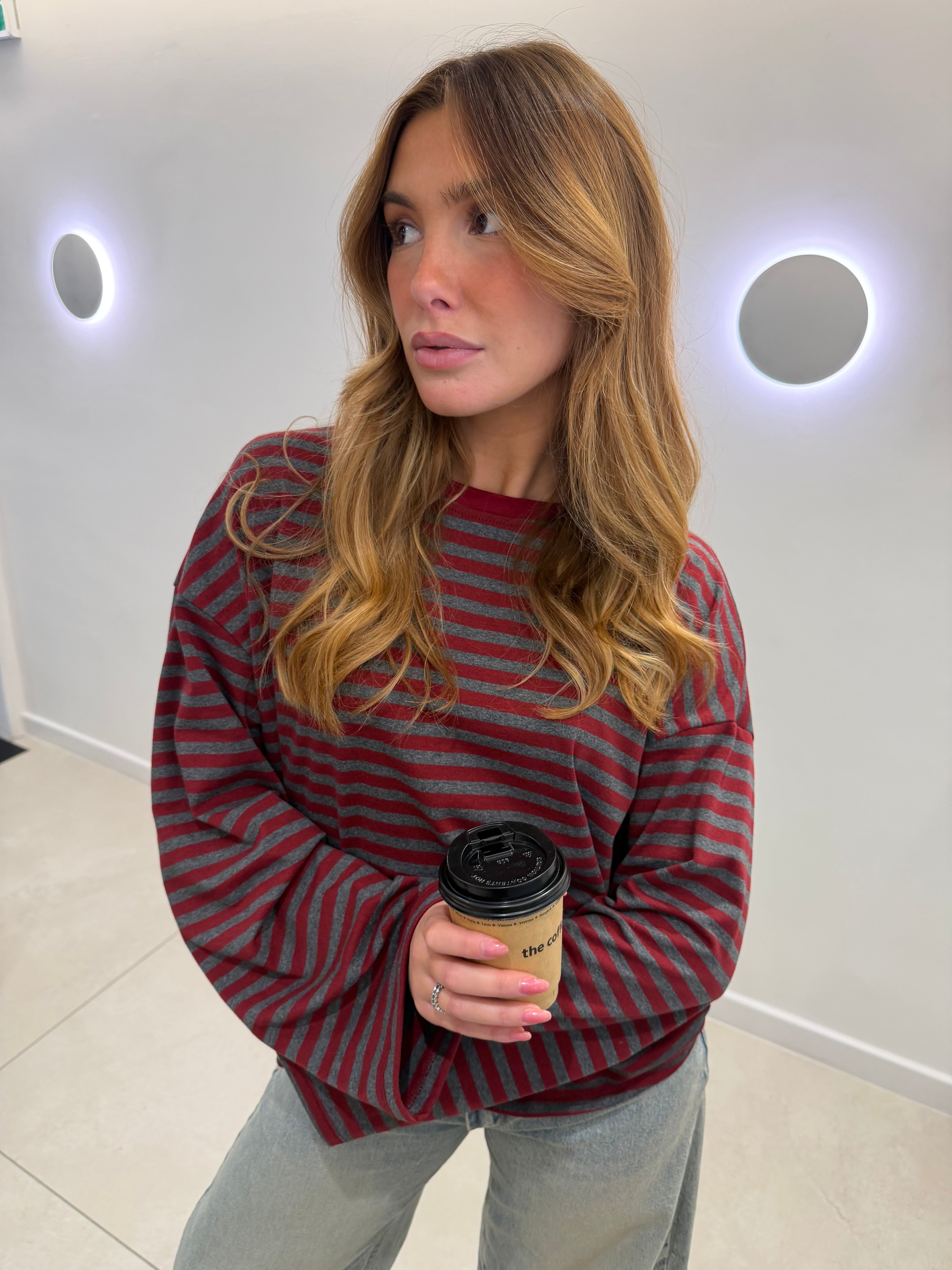 Tee-shirt Océane gris et bordeaux