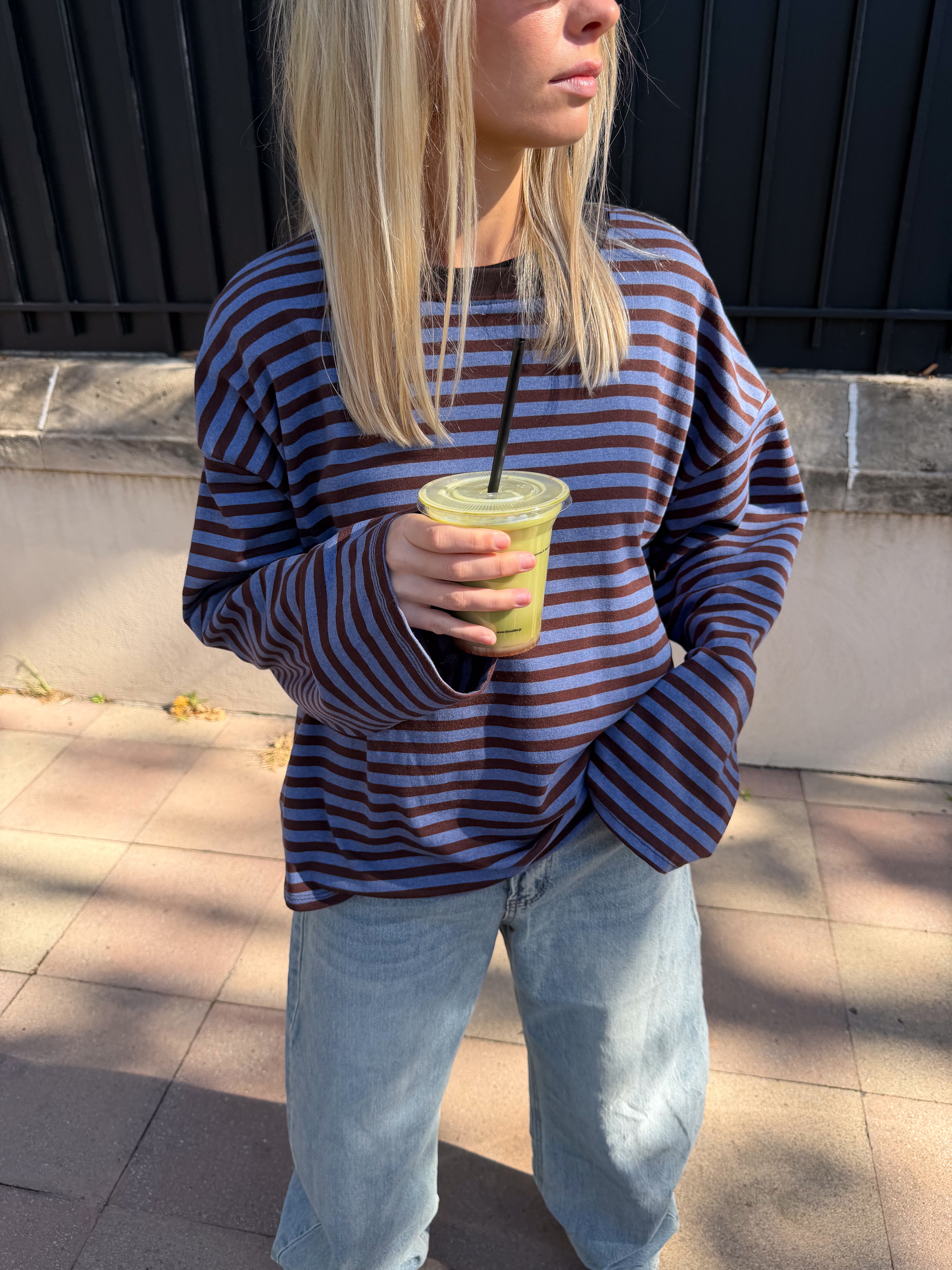 Tee-shirt Océane bleu gris et marron