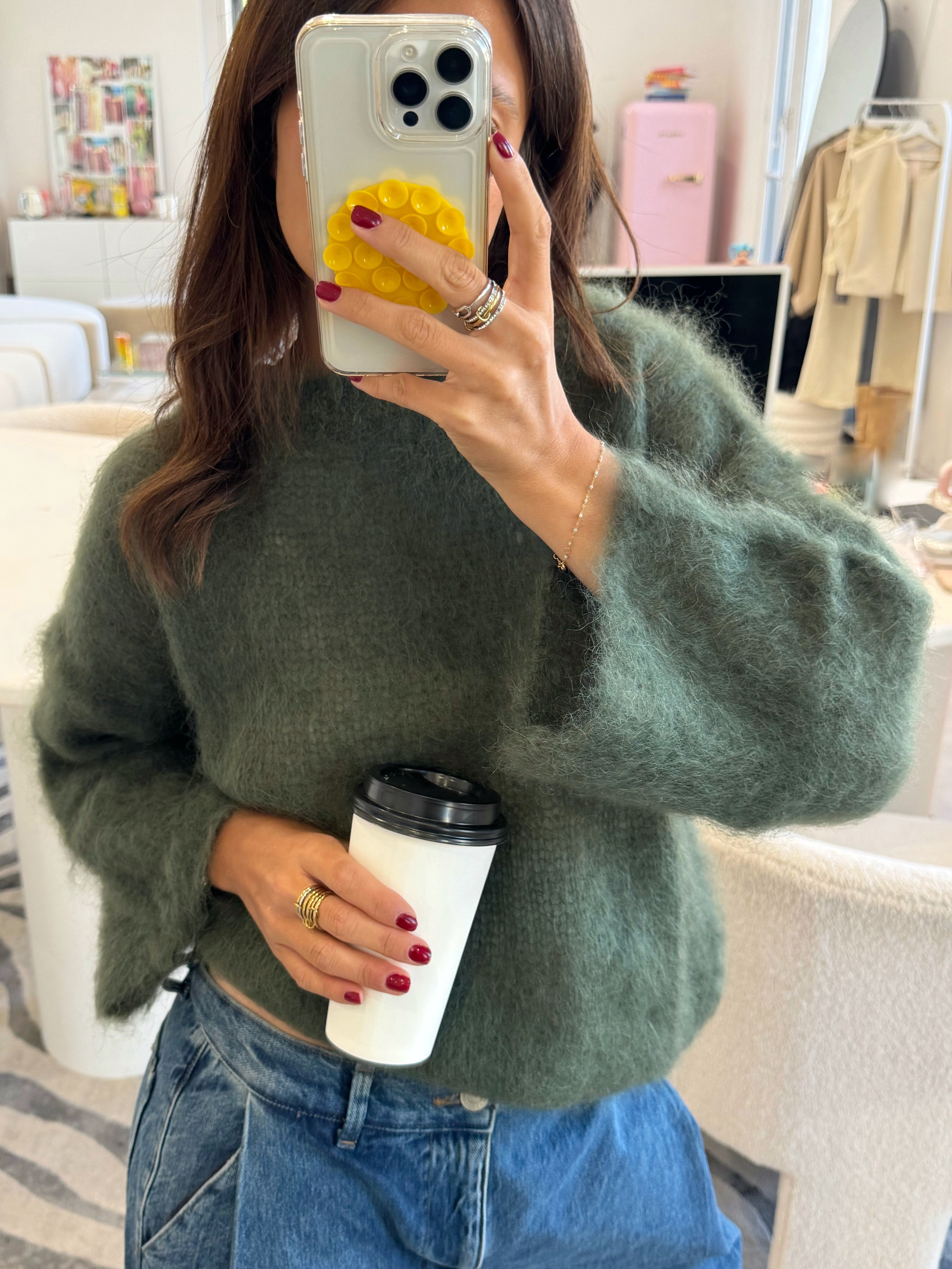 Pull 80% Mohair Jodie kaki