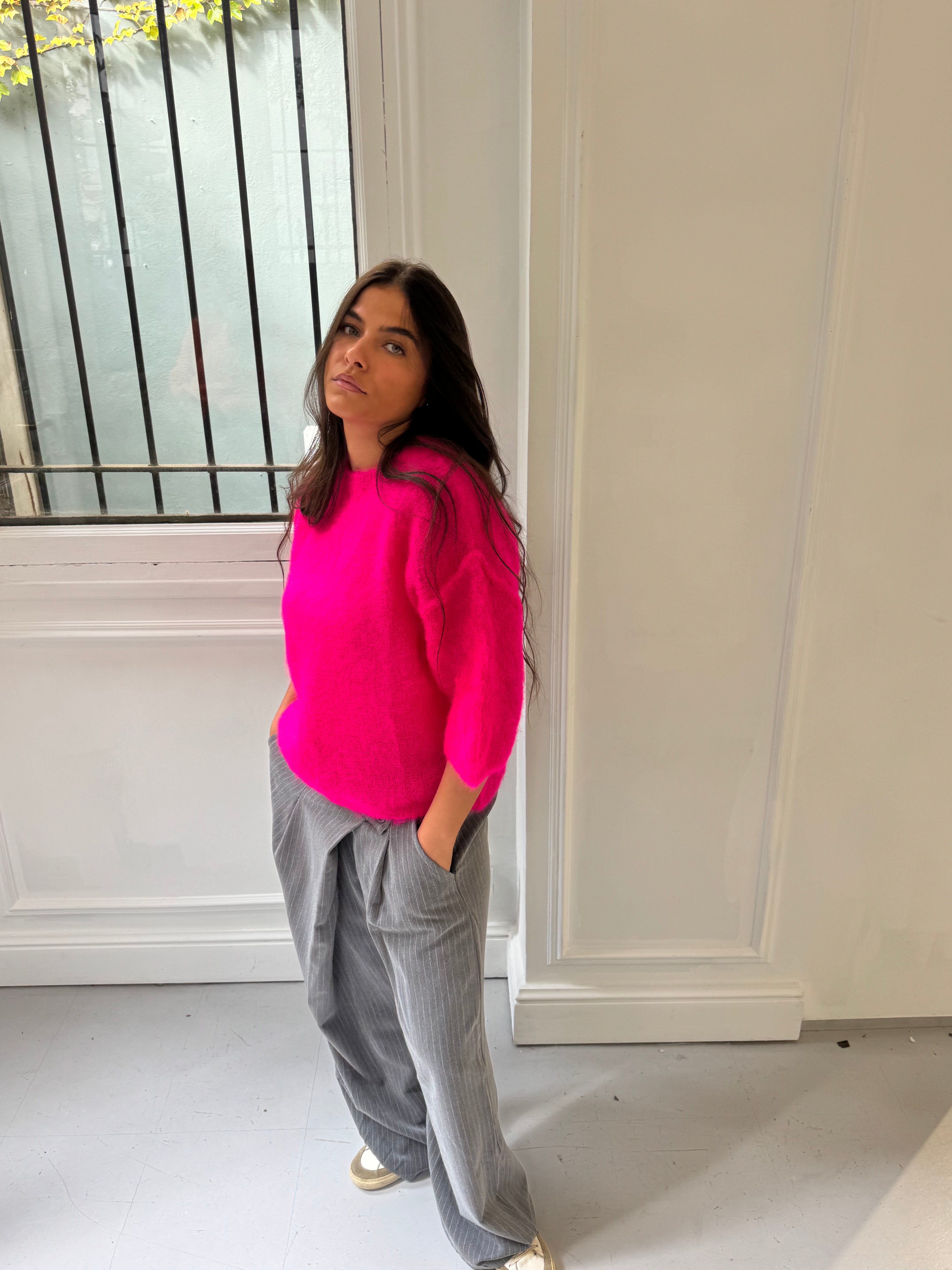 80% Mohair Jodie fuchsia pink sweater