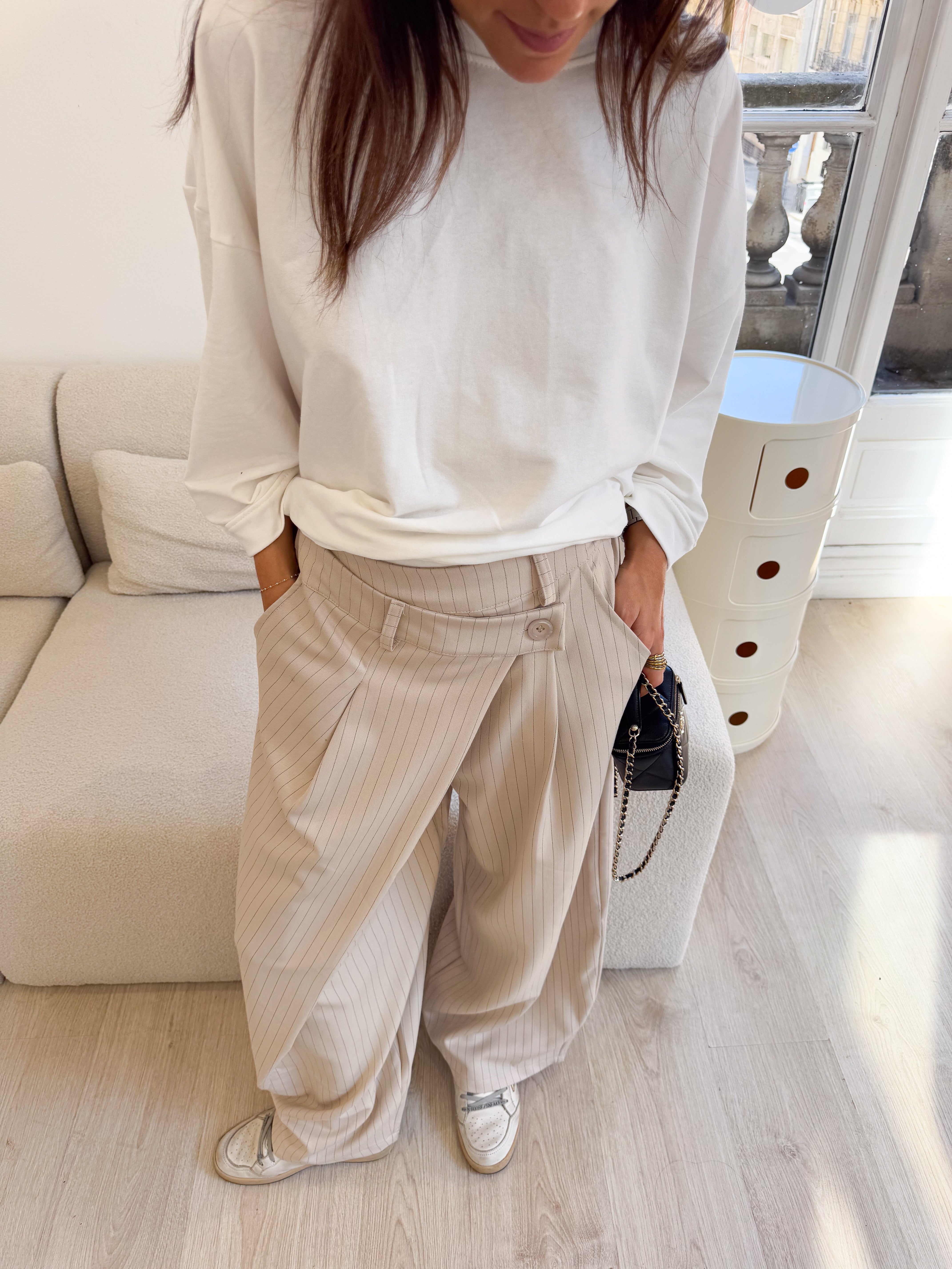 Pantalon Bennie beige à rayures