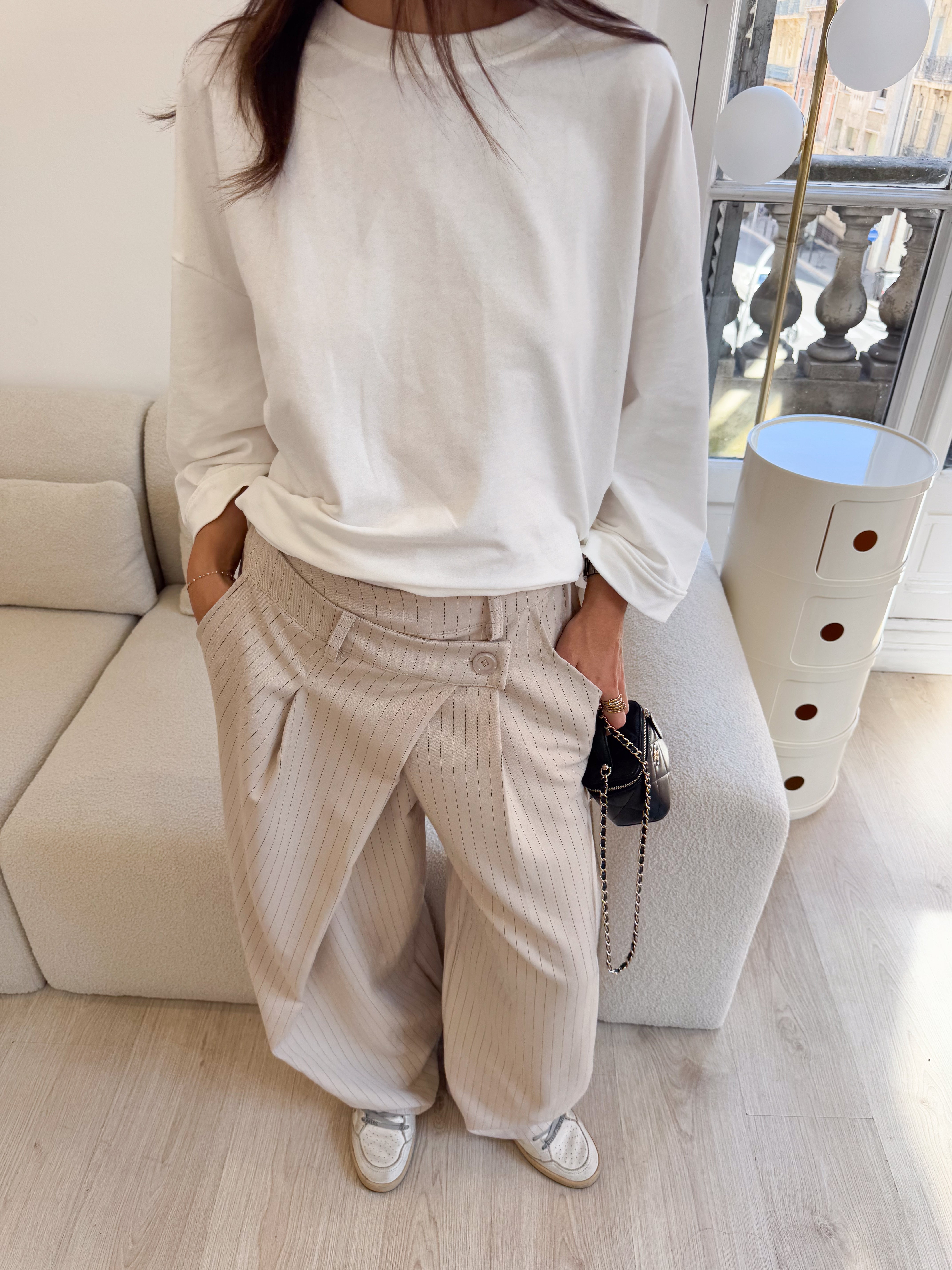 Pantalon Bennie beige à rayures