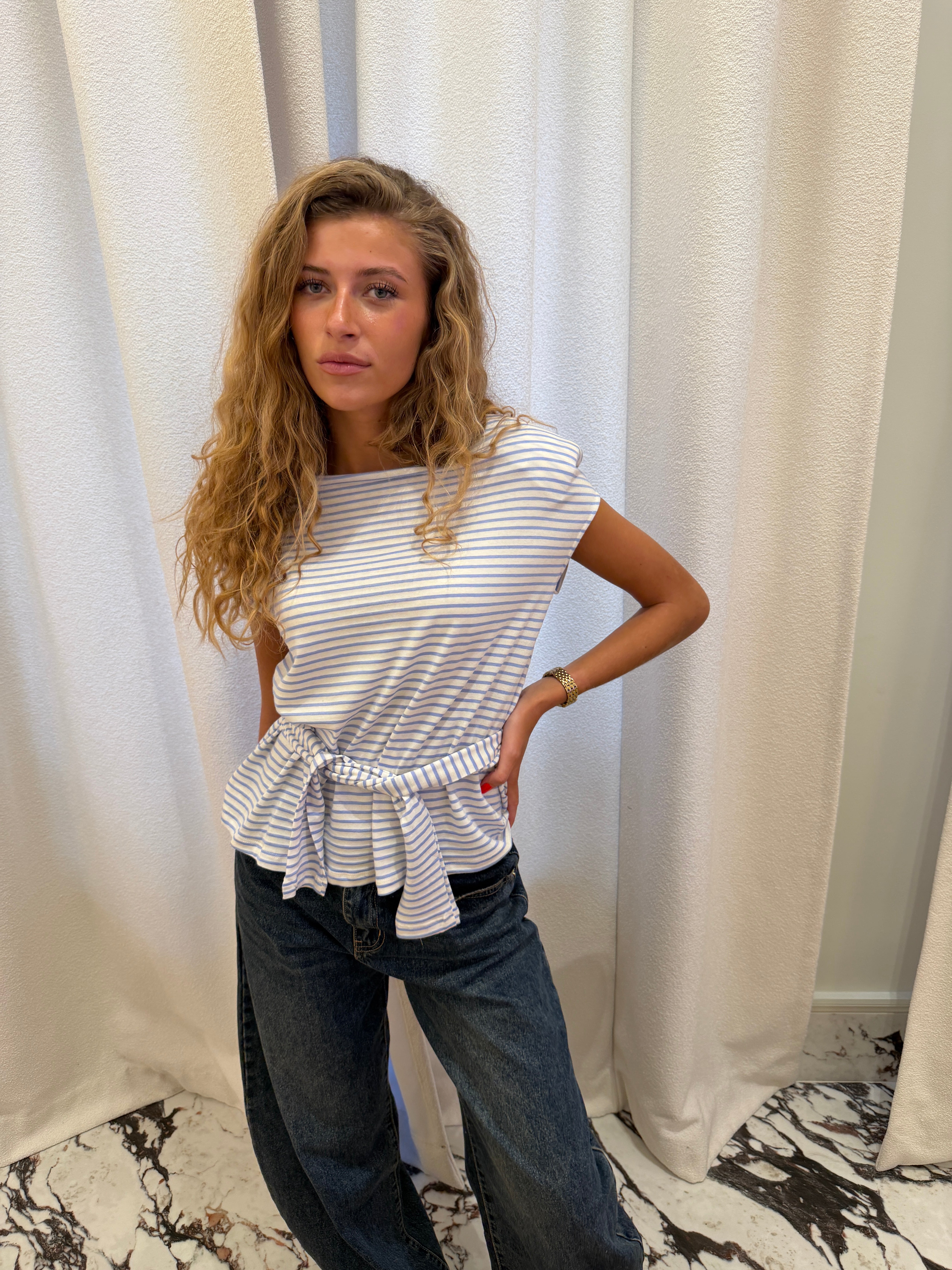 Giulia white and sky blue T-shirt