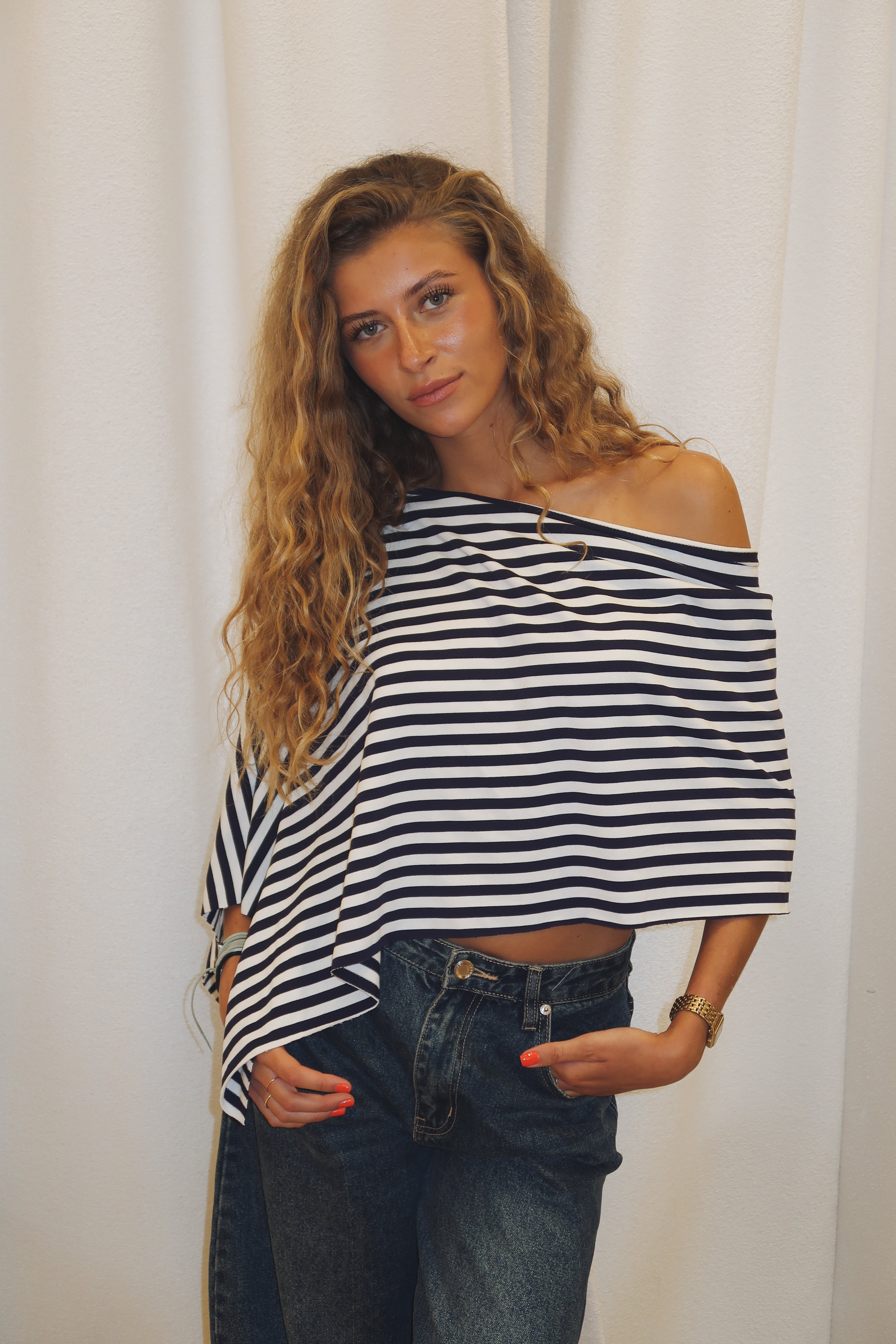 Haut Annick bleu marine et blanc