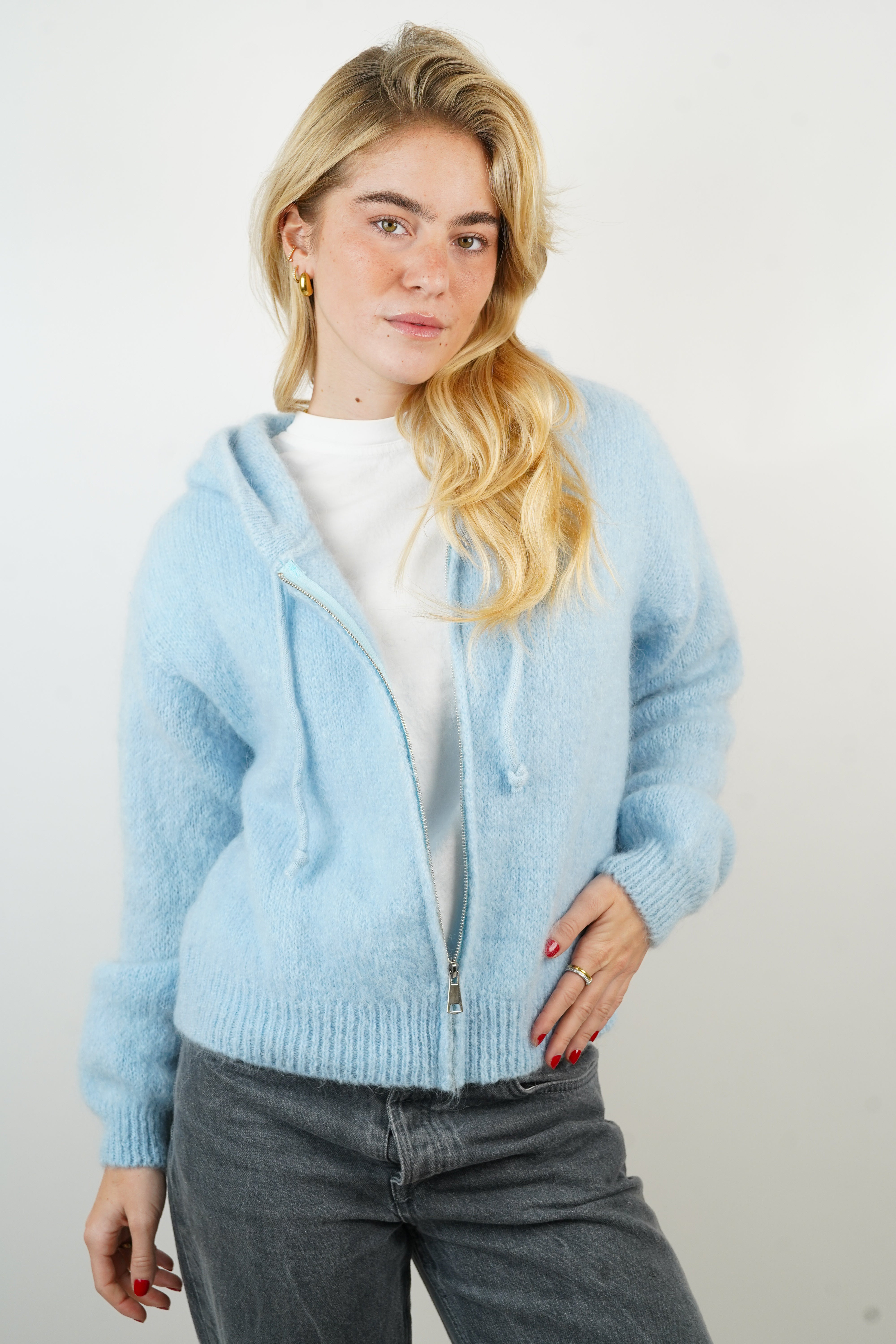 Gilet mohair/laine Amanda bleu