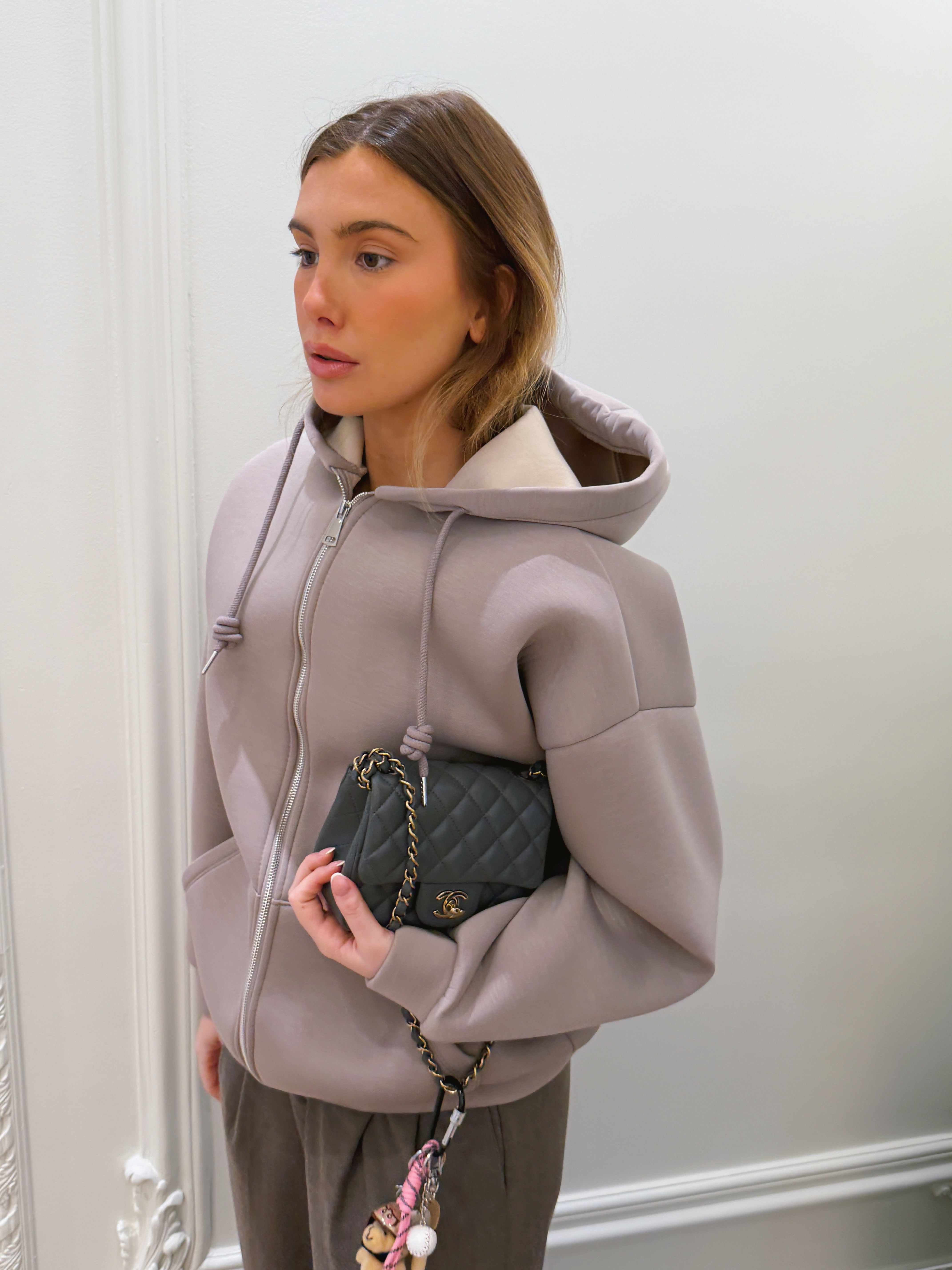 ELLIE シルキージップフーディー Ellie zip-up sweatshirt taupe