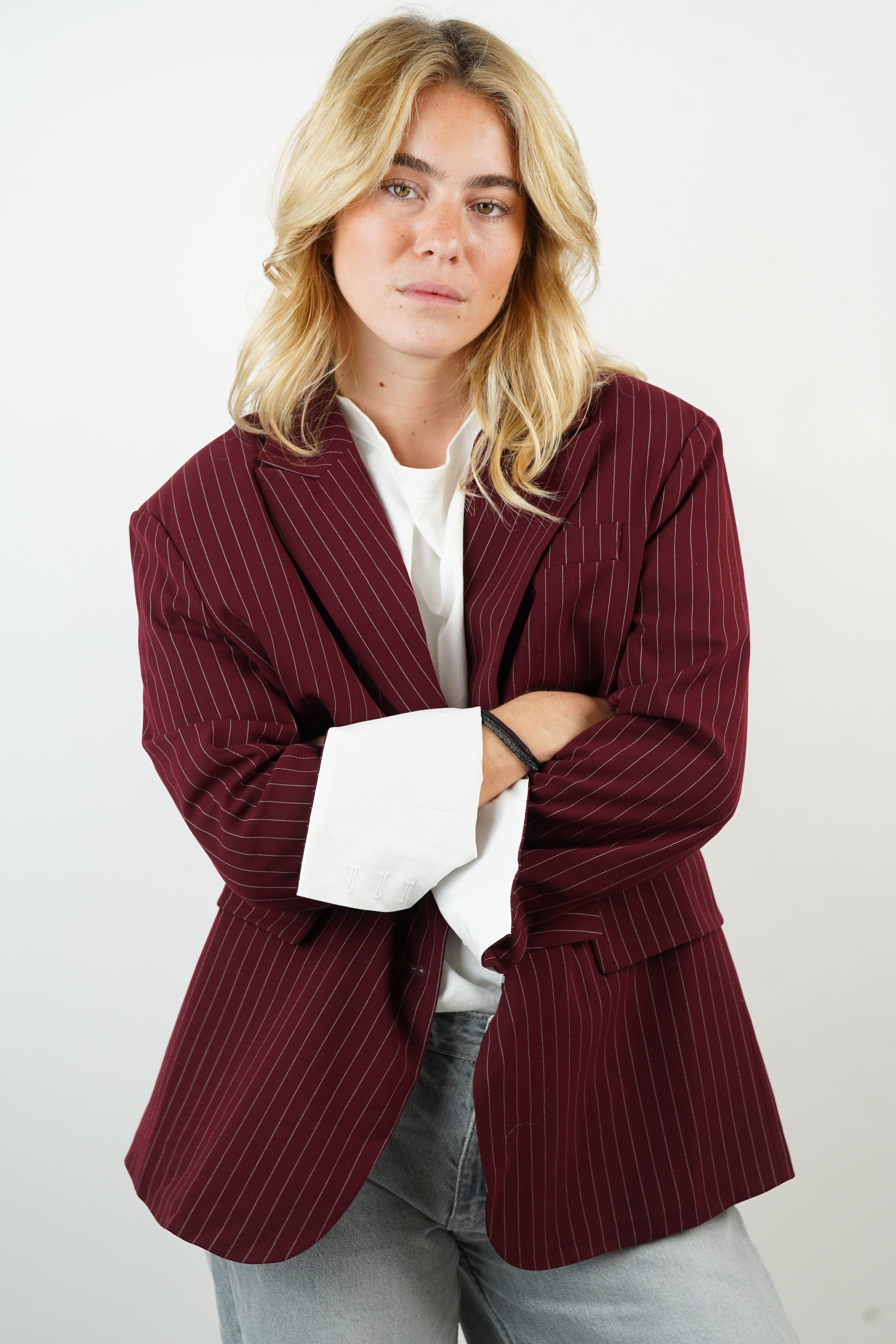 Sia striped burgundy blazer