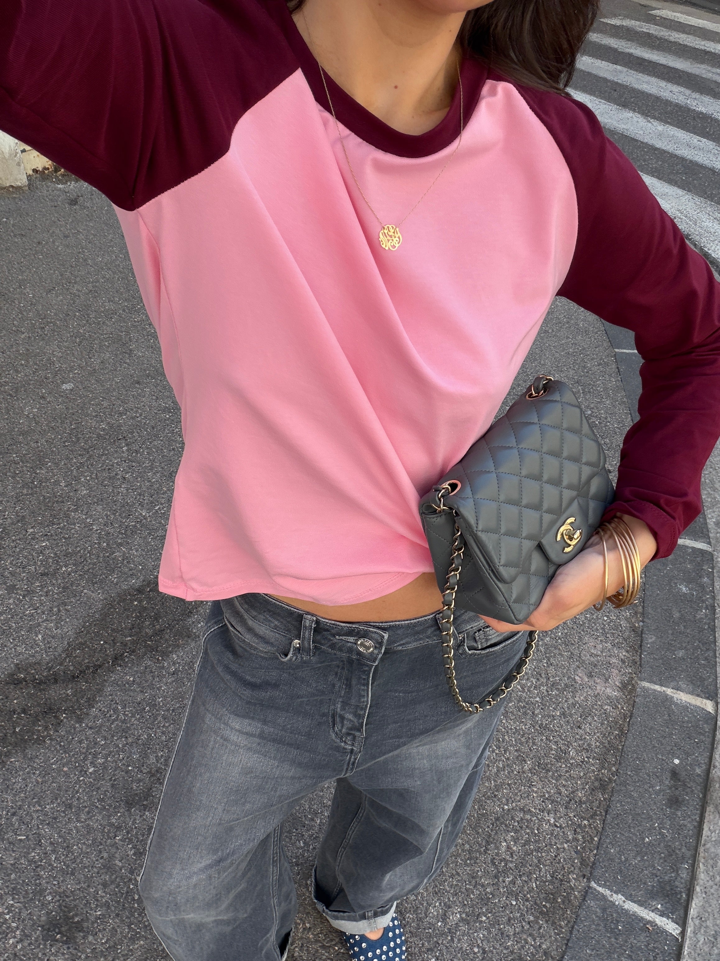 Tee-shirt Léa rose et bordeaux