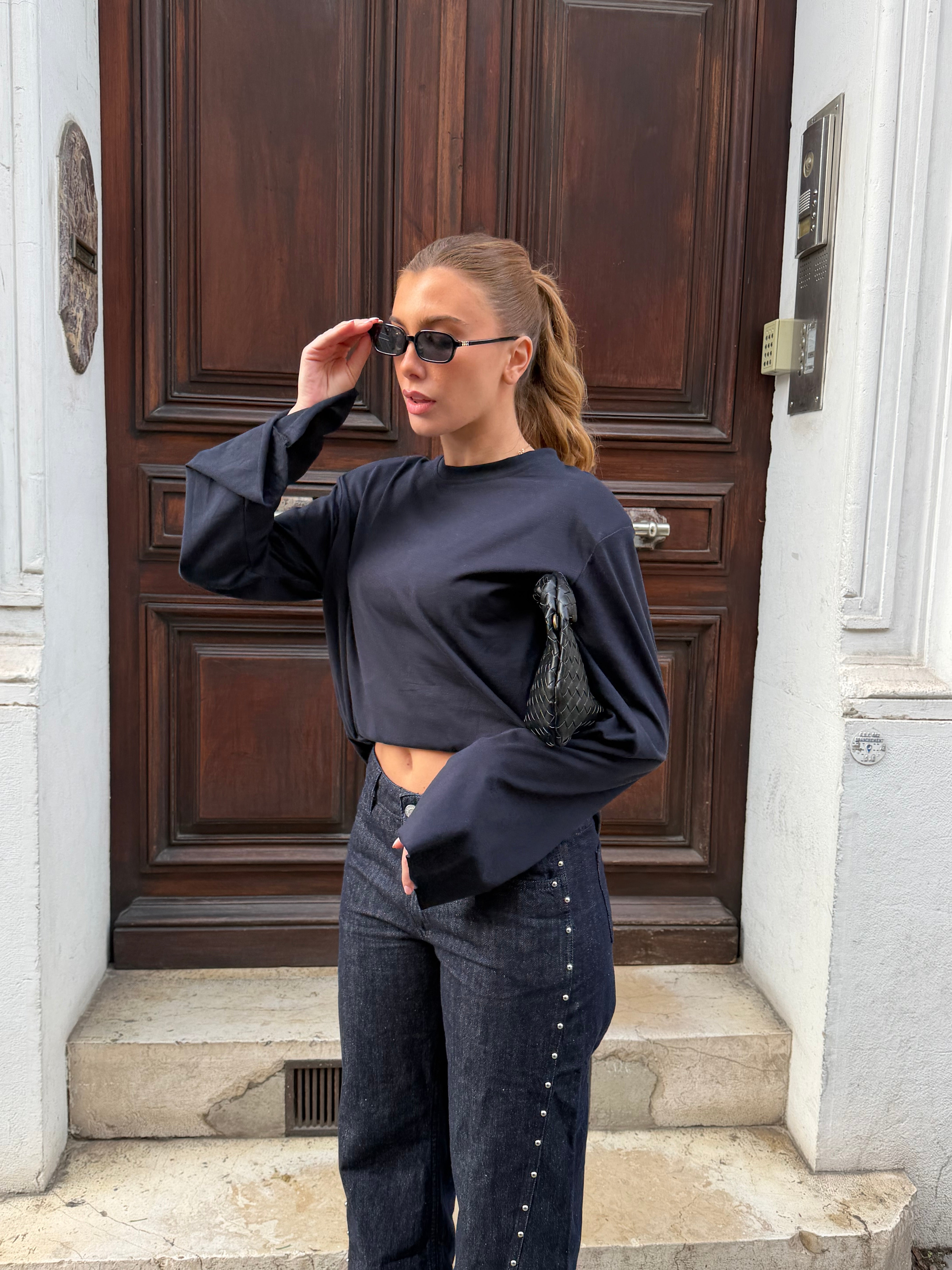 Tee-shirt Anouk bleu marine avec épaulettes