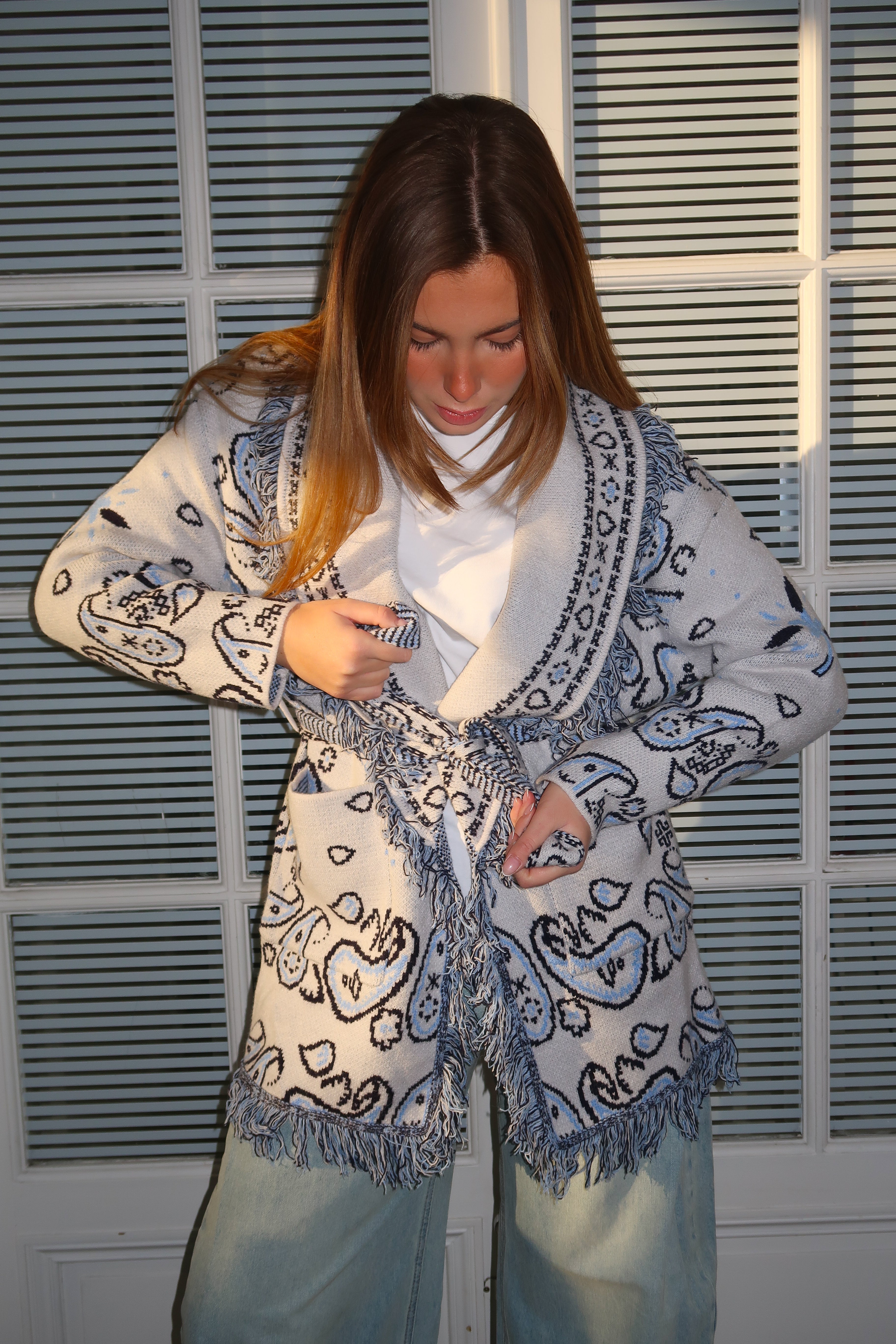 Gilet Suzanne gris et bleu