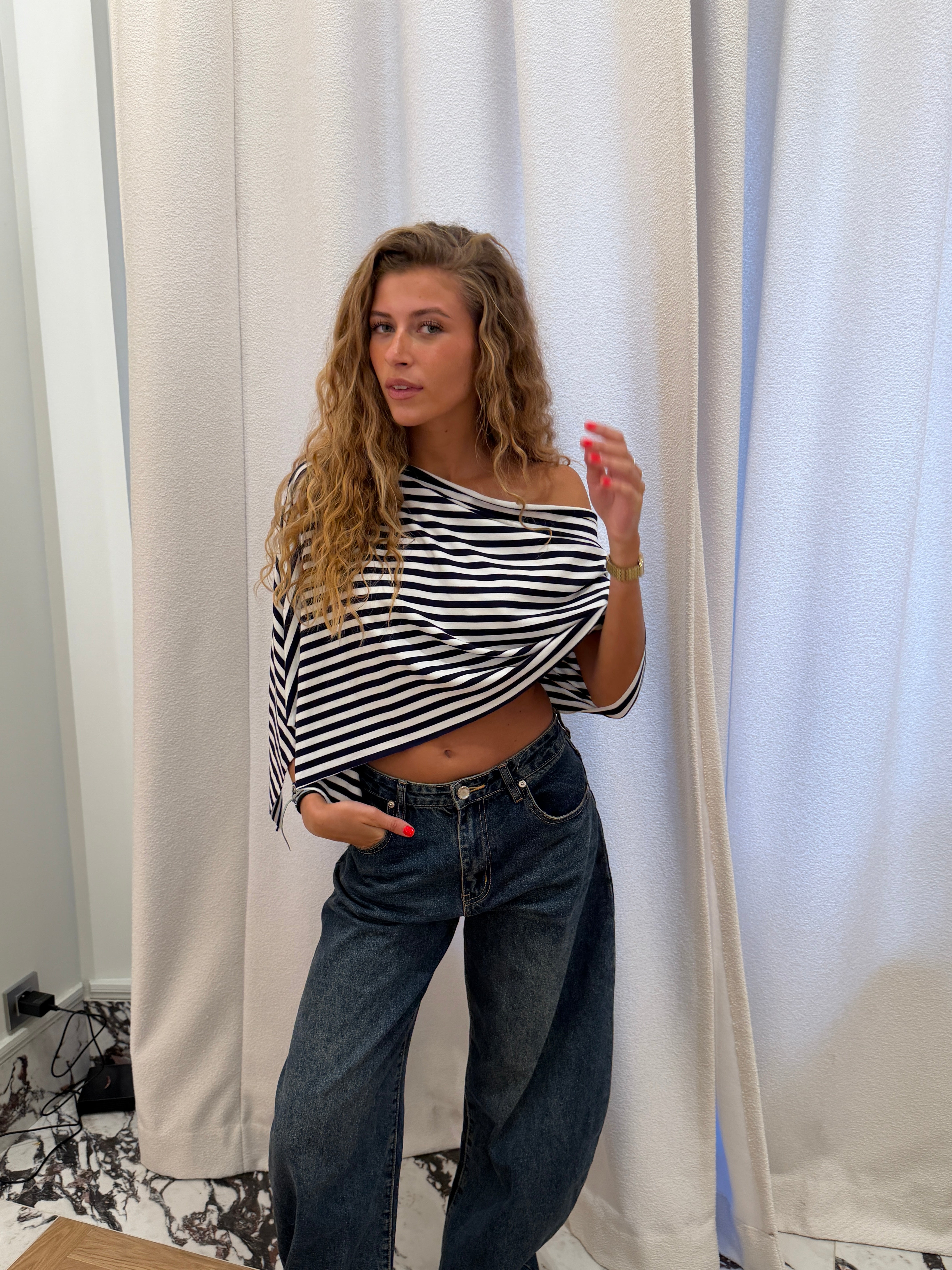 Haut Annick bleu marine et blanc