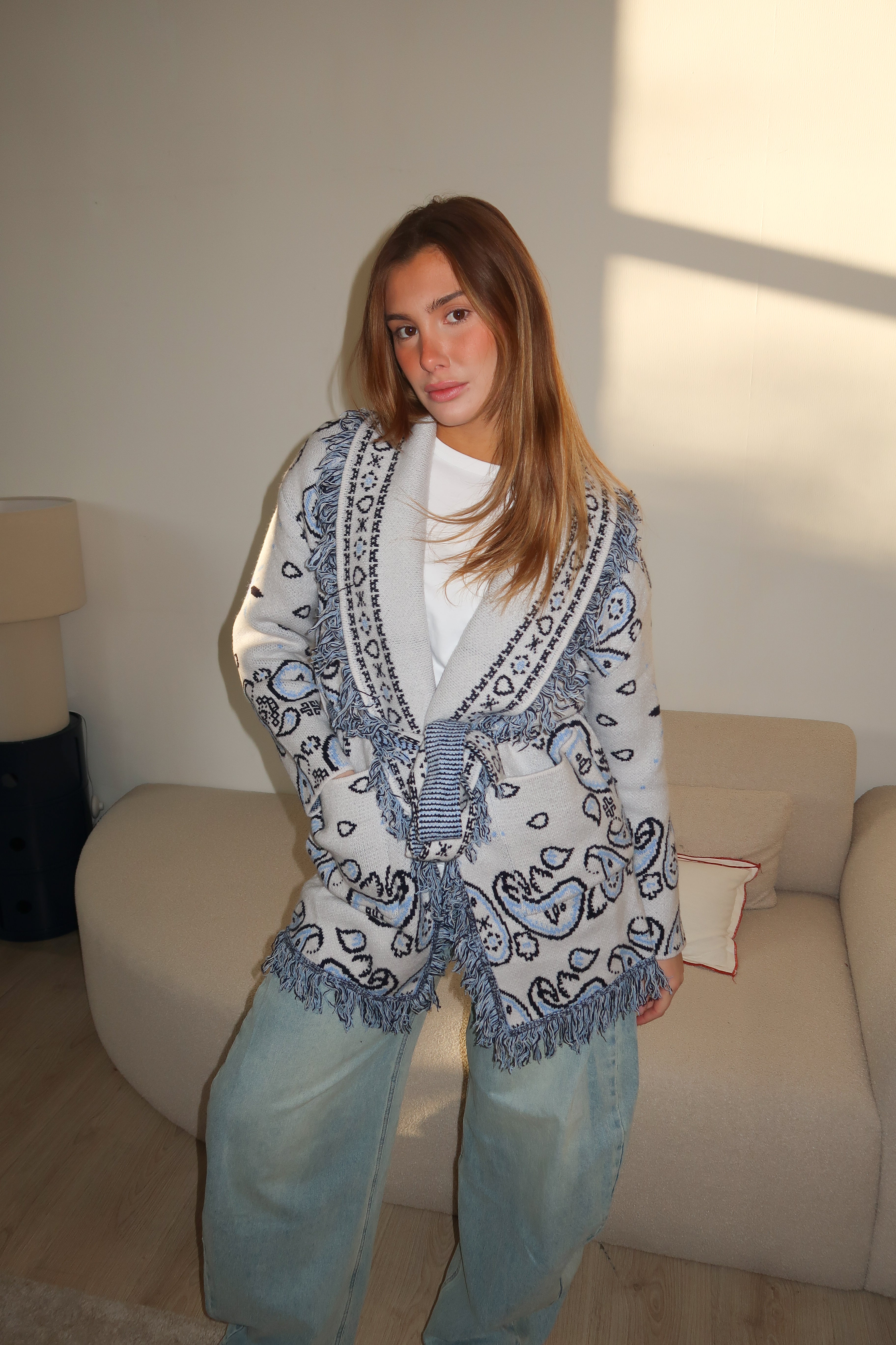 Gilet Suzanne gris et bleu