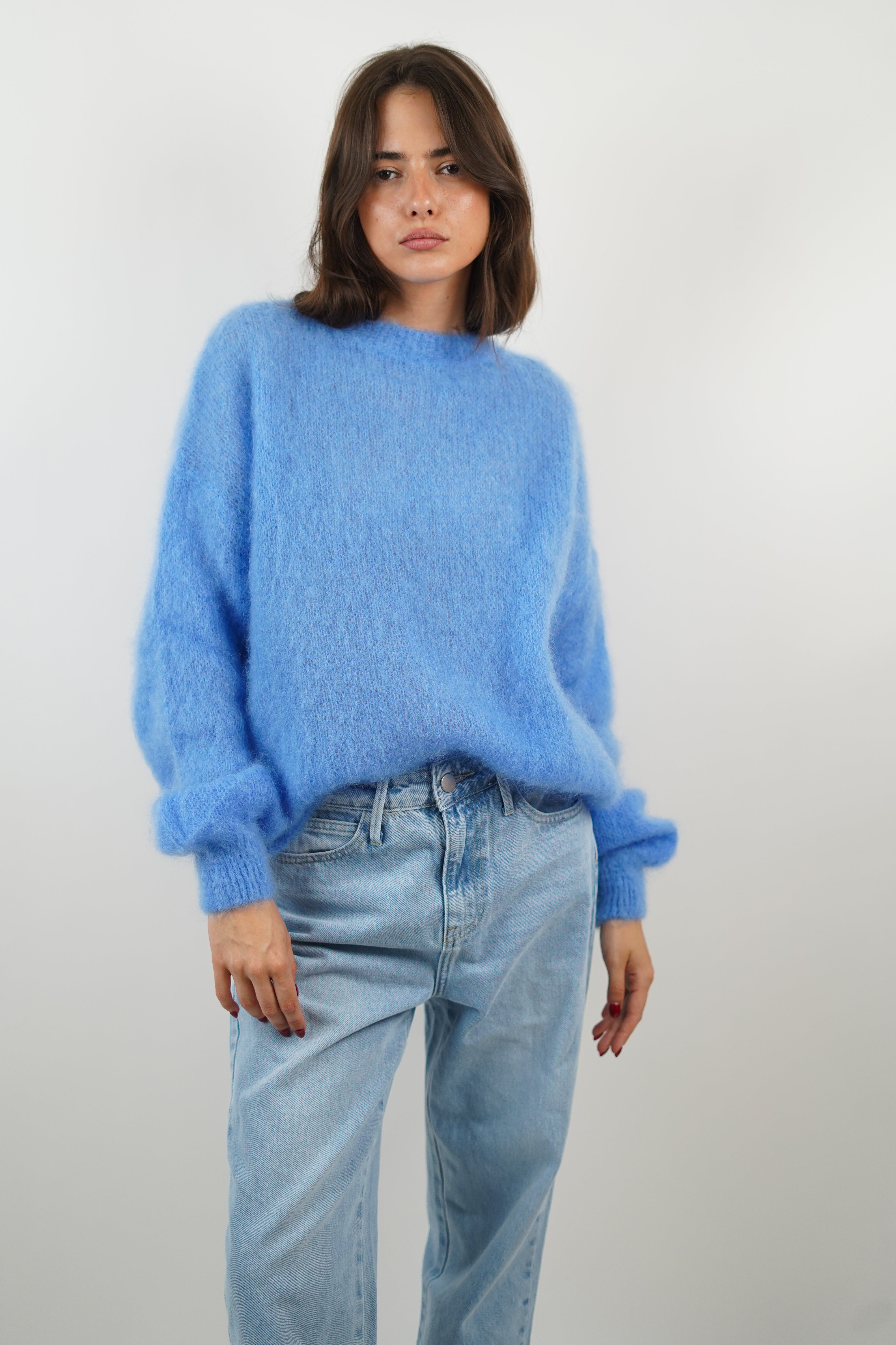 Lucie blauer Mohairpullover