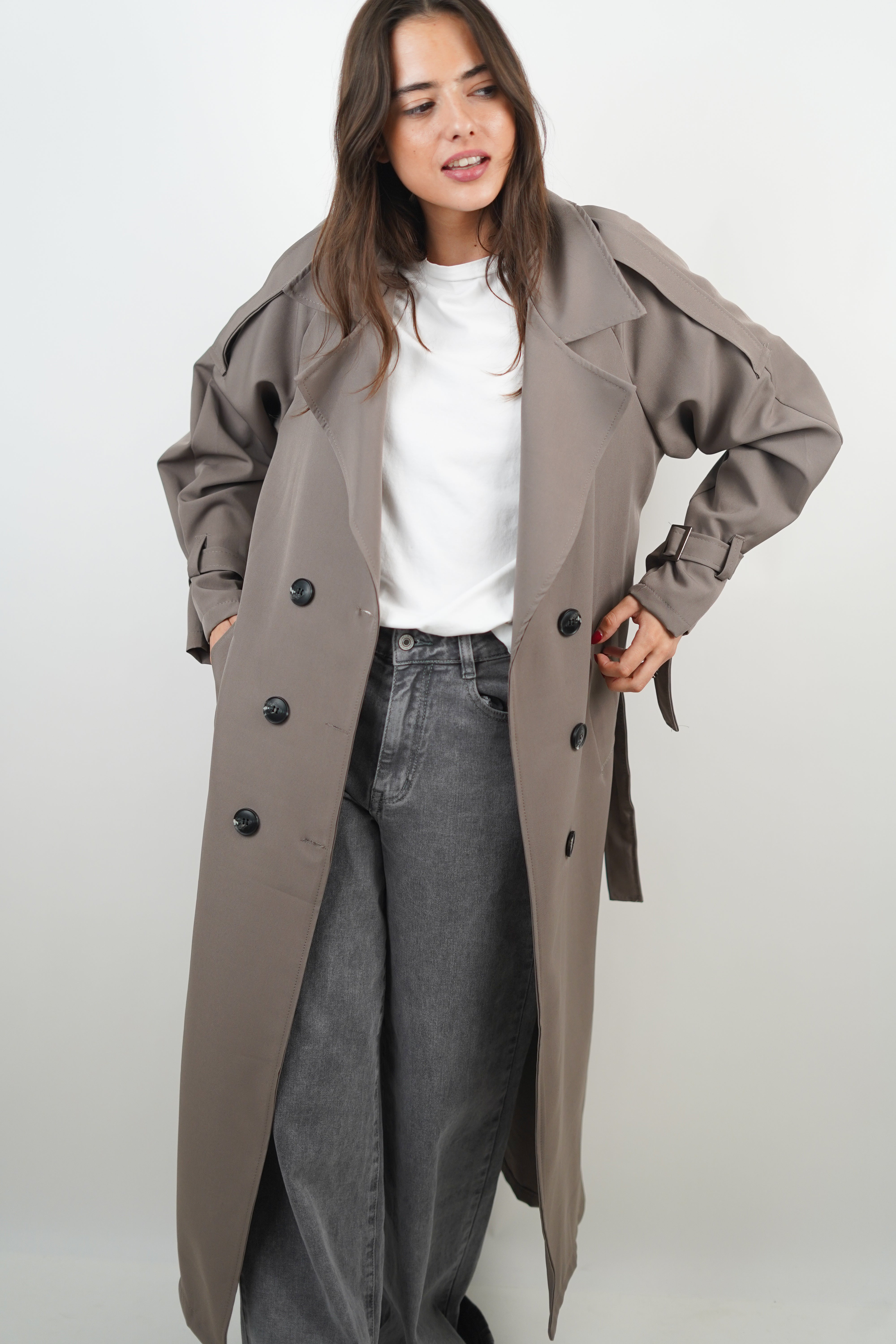 Lola taupefarbener Trenchcoat