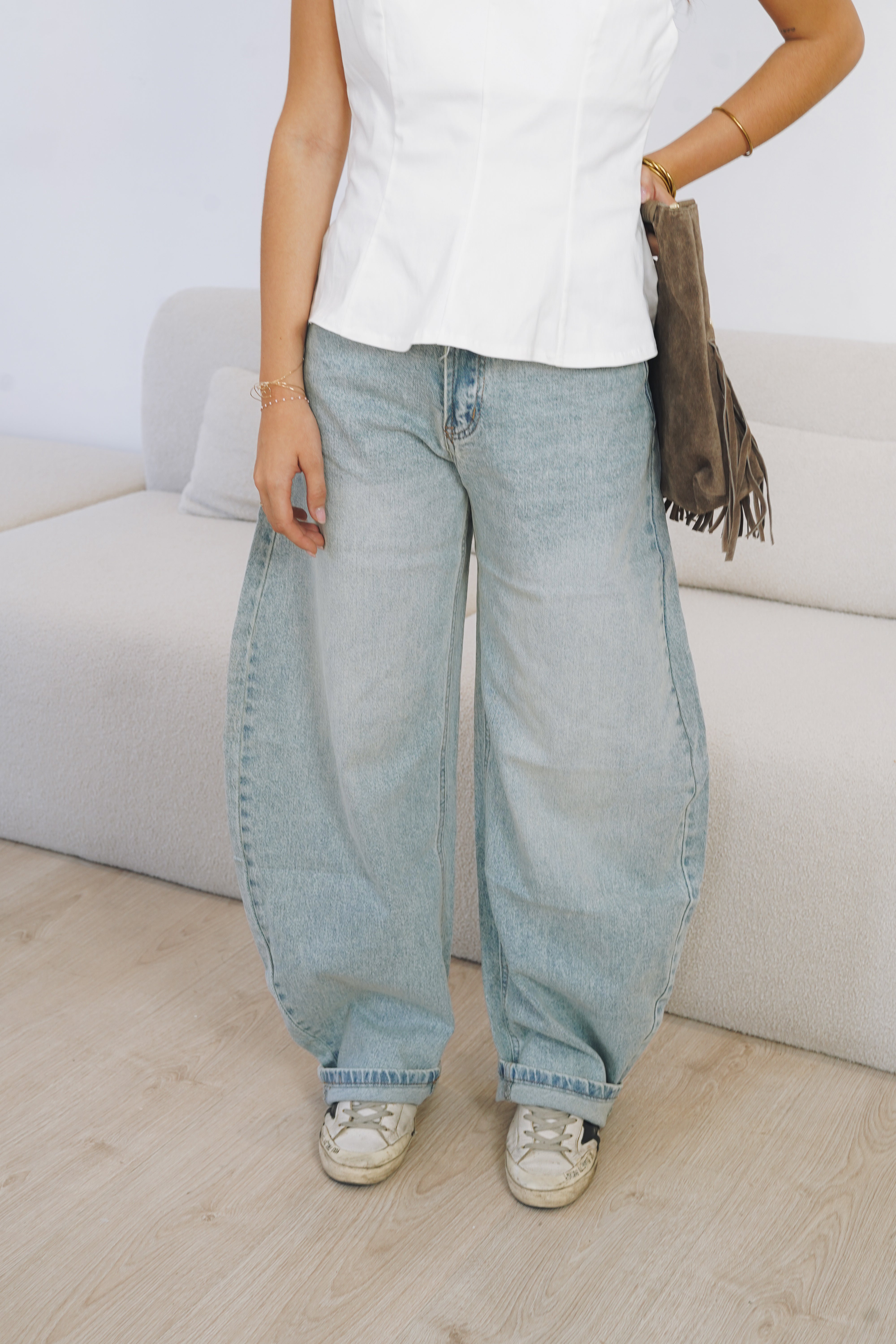 Sky blue balloon cut jeans