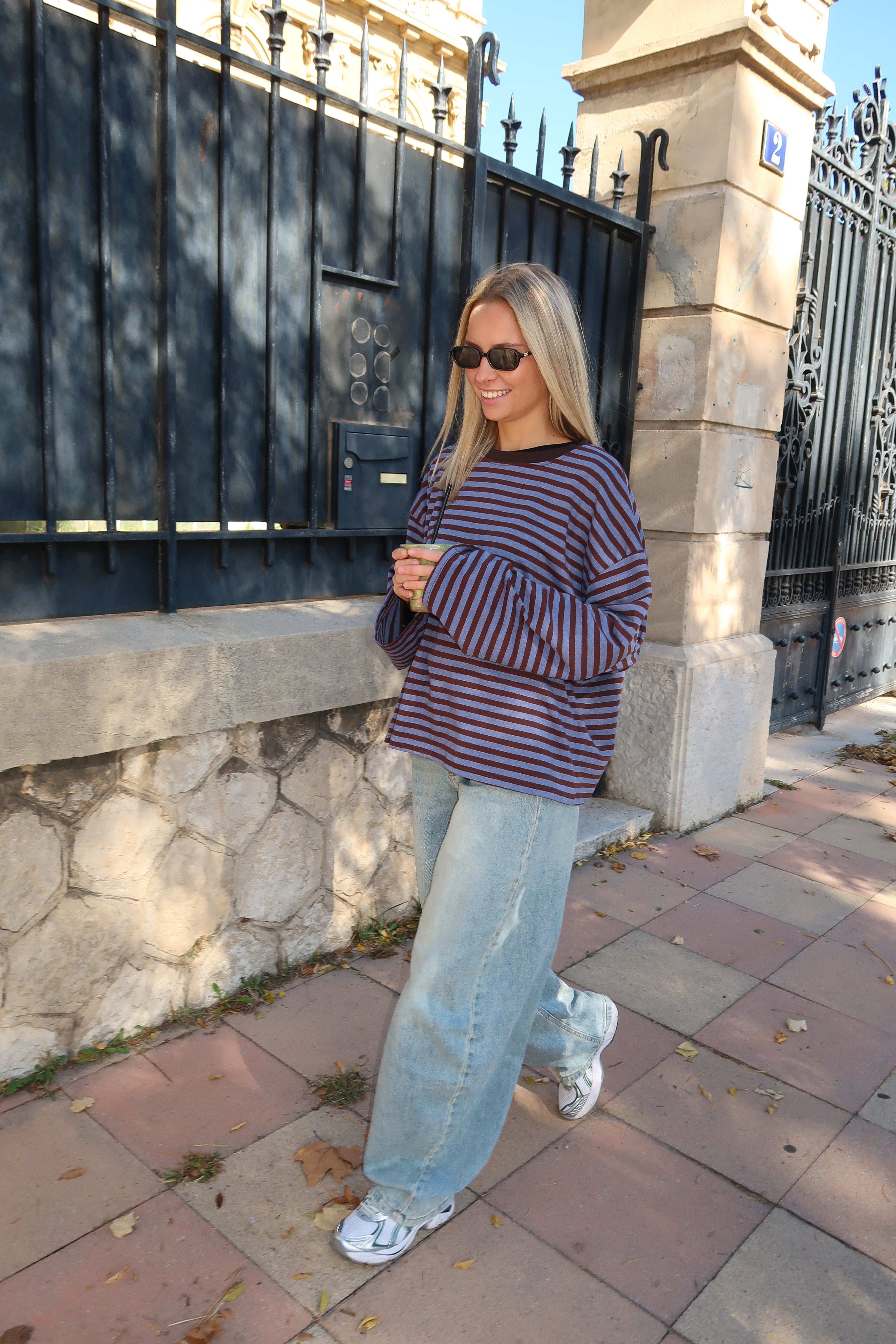 Tee-shirt Océane bleu gris et marron