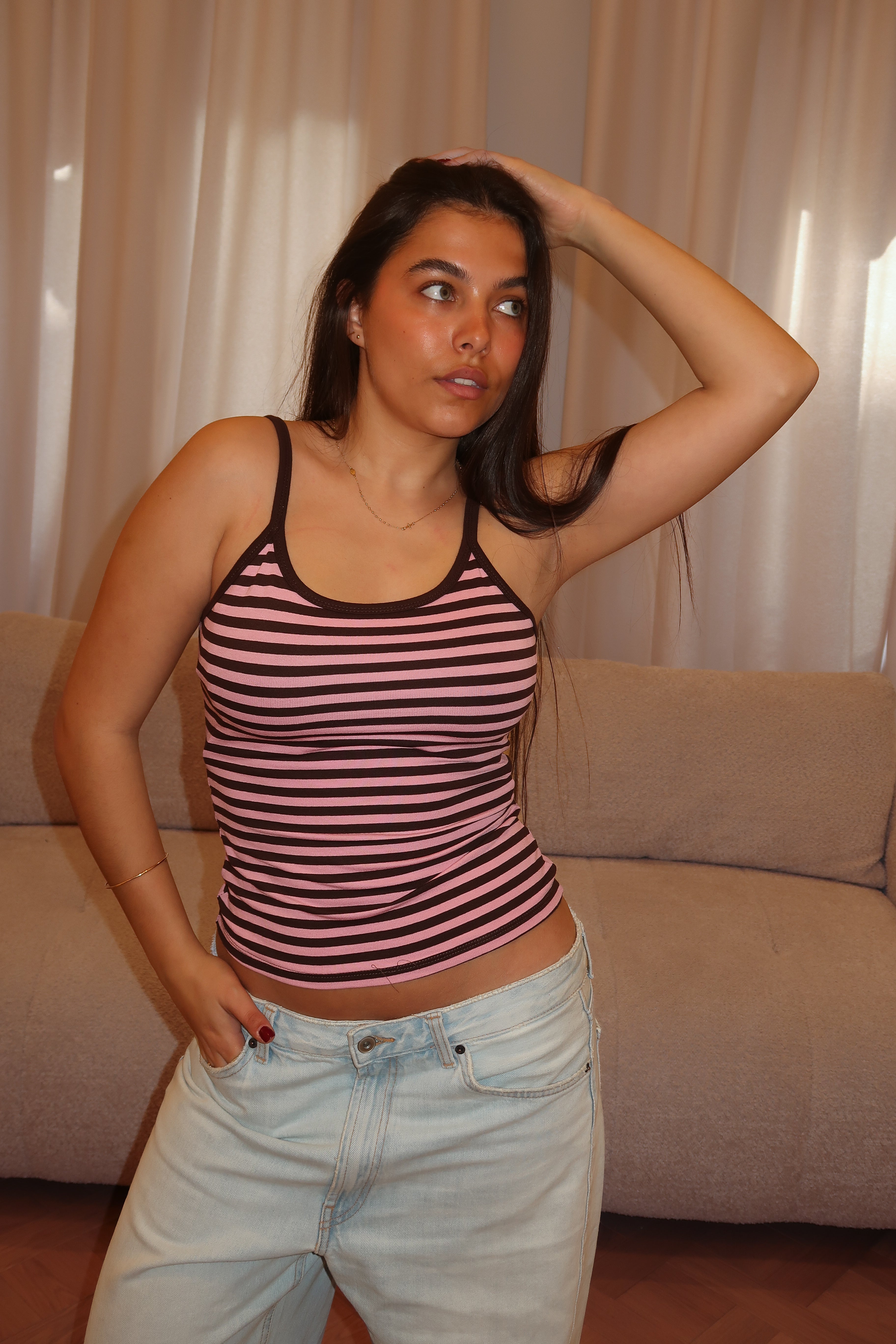 Robyn pink and brown tank top
