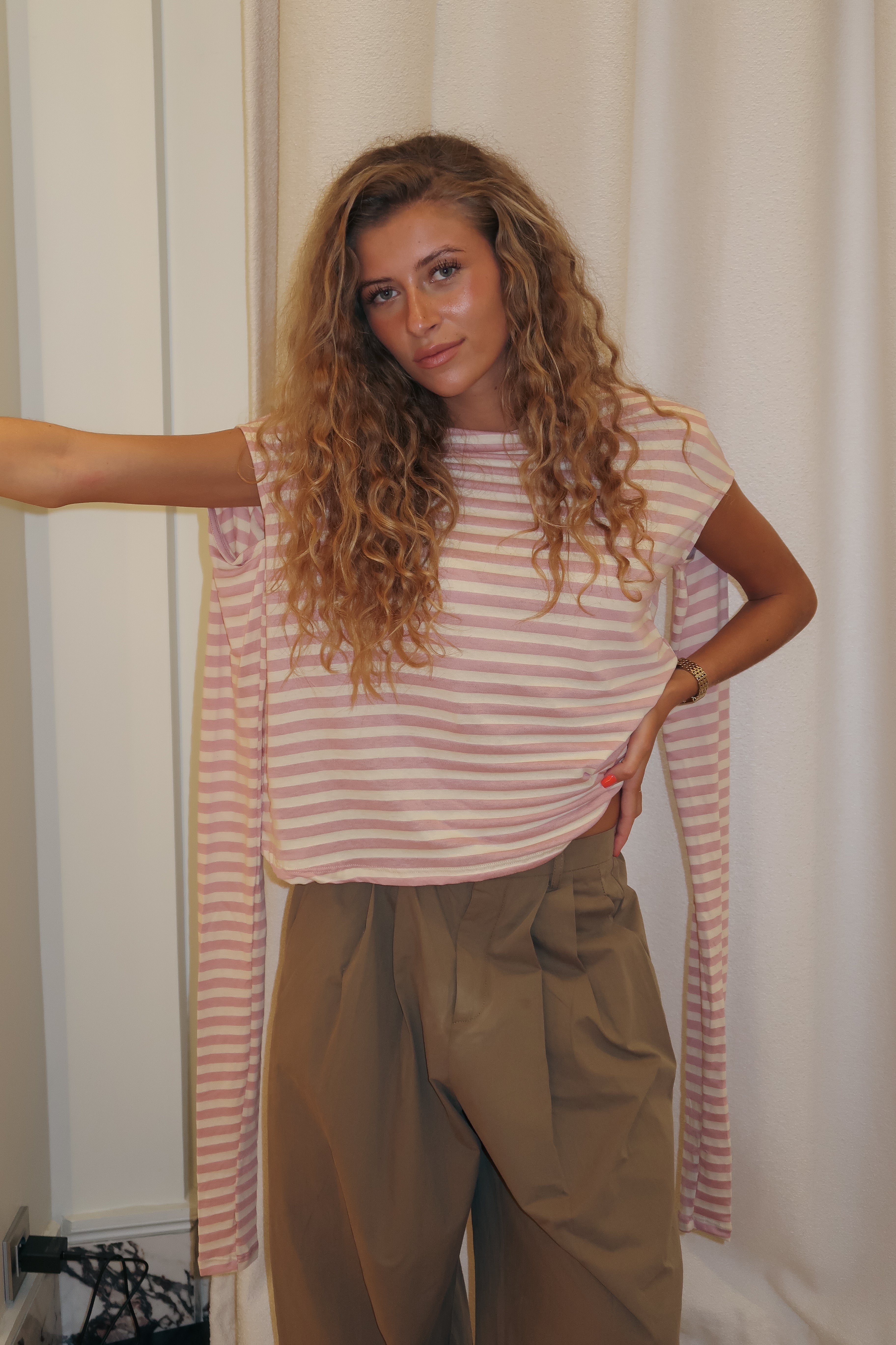 T-shirt Giulia beige en lichtroze