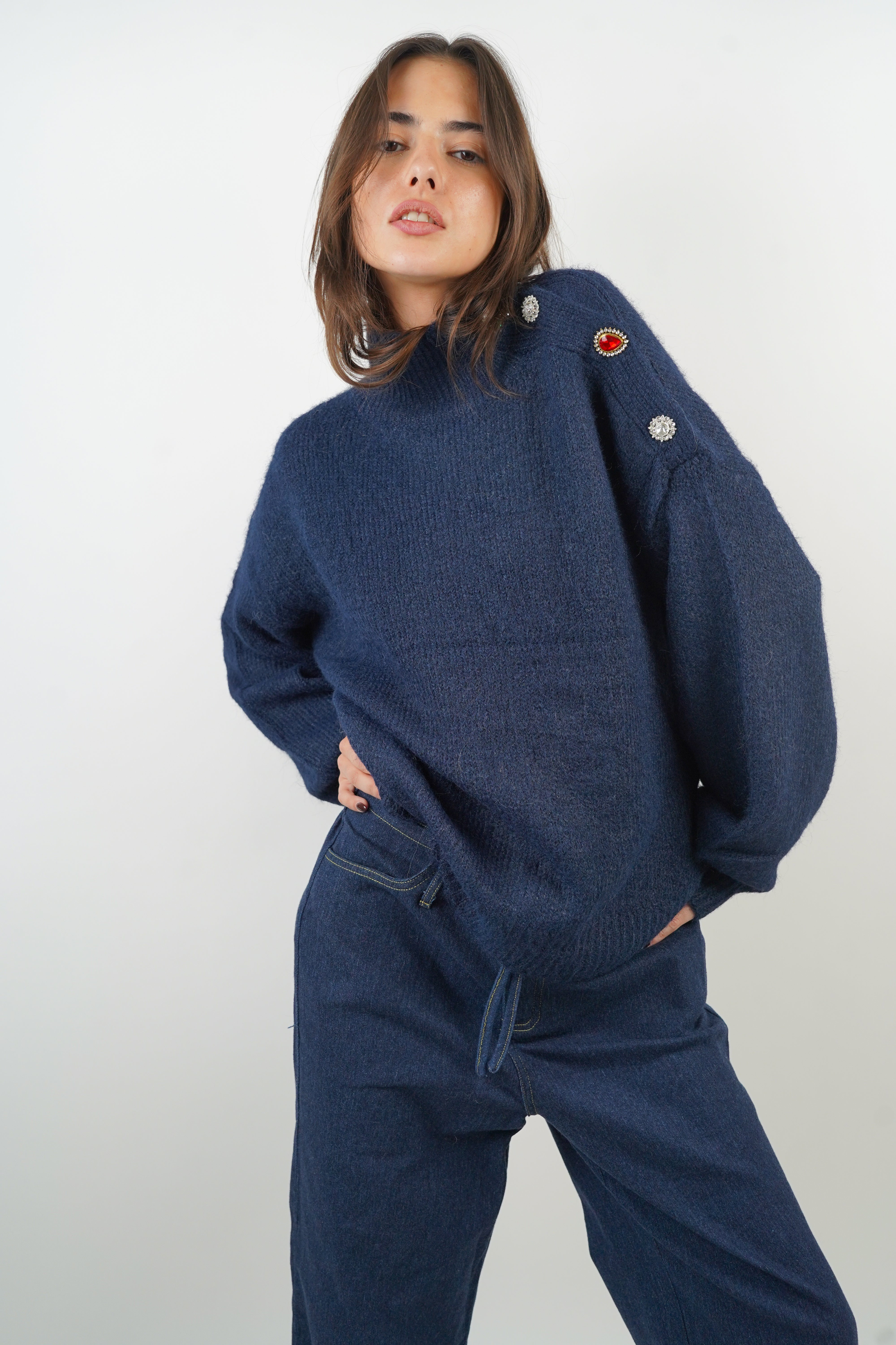 Blauer Dalia-Pullover