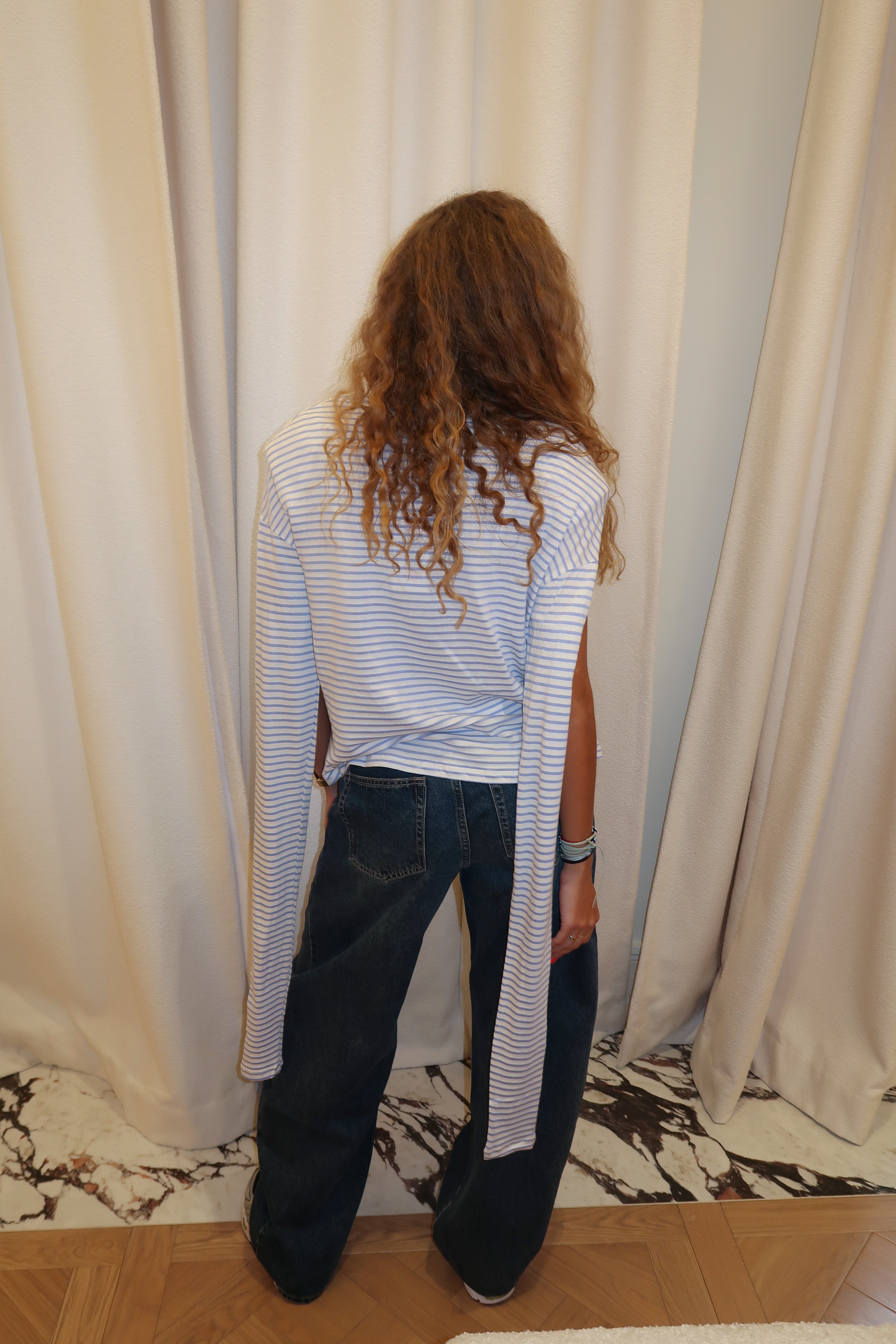 Giulia white and sky blue T-shirt