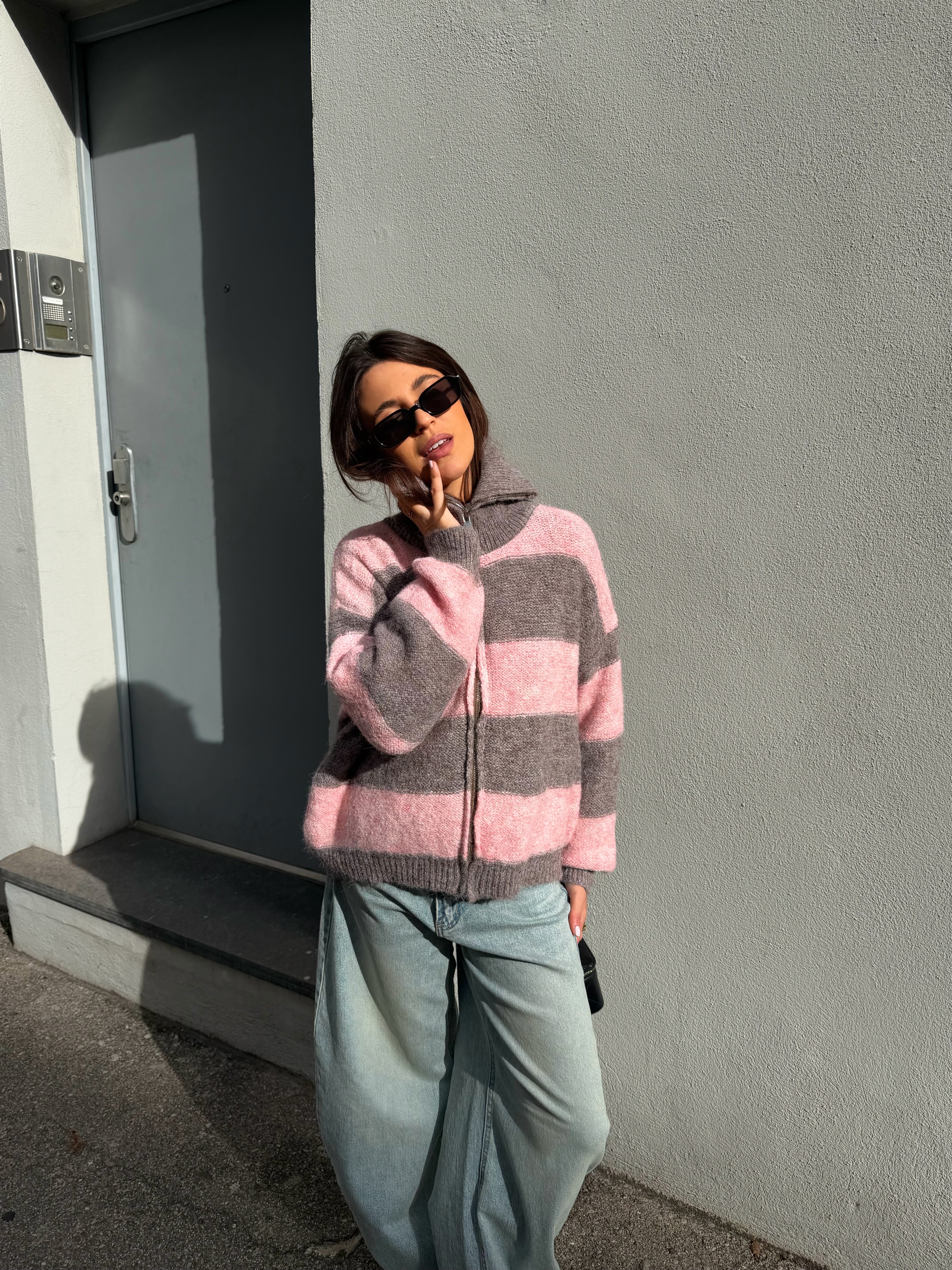 Gilet Gracie rose et gris