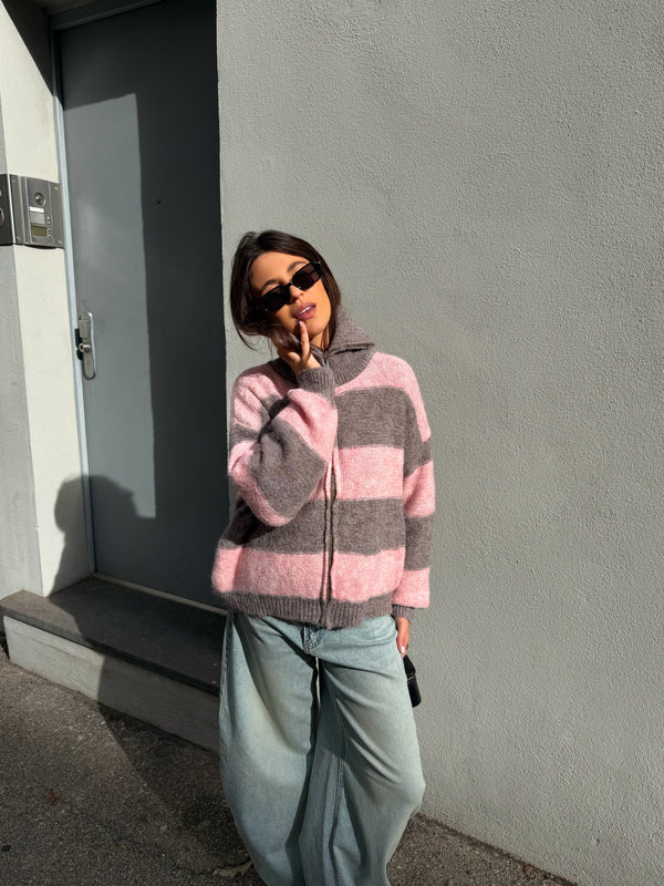 Gilet Gracie rose et gris