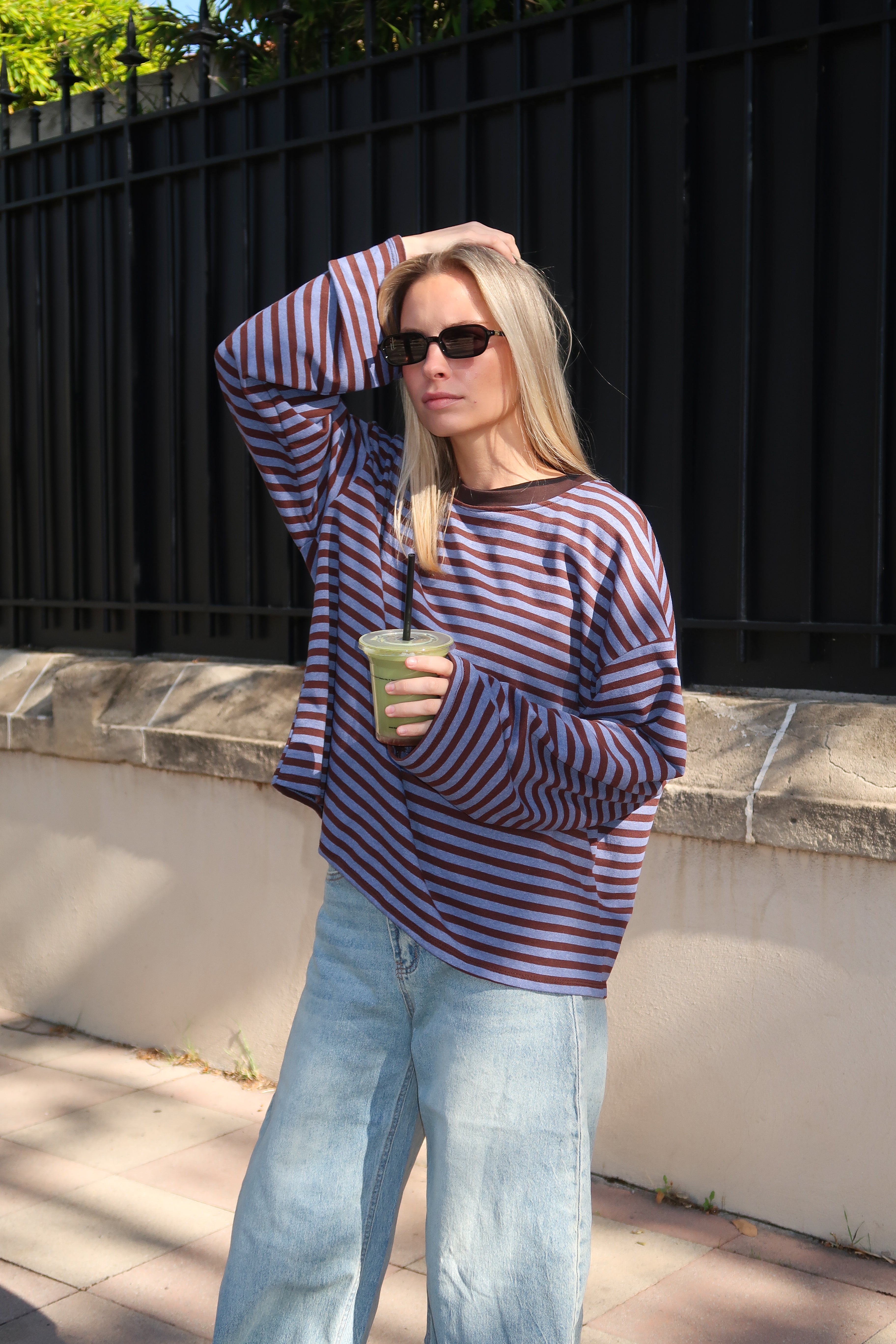 Tee-shirt Océane bleu gris et marron