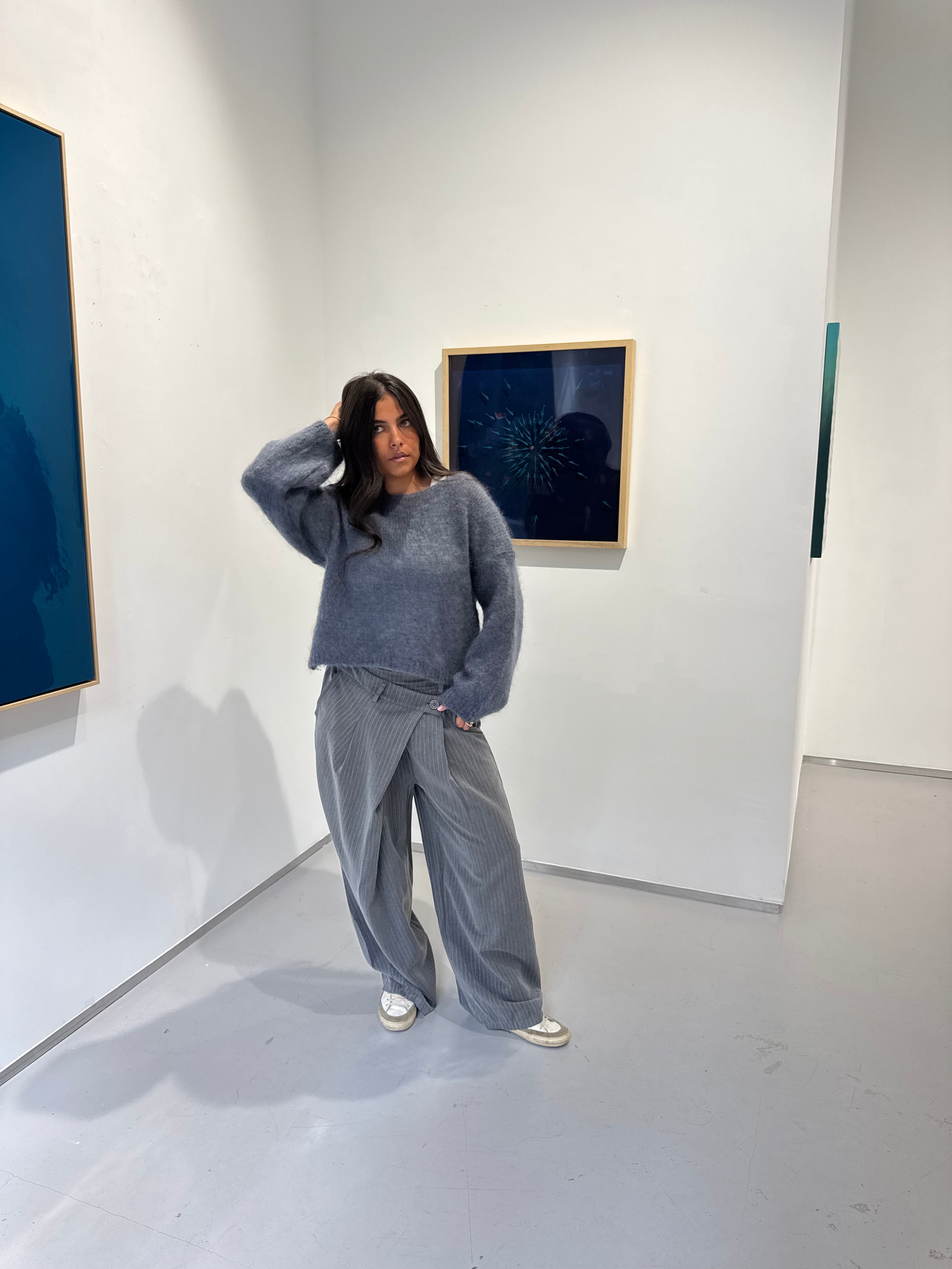 Suzy 80% Mohair Sweater, Blue/Grey