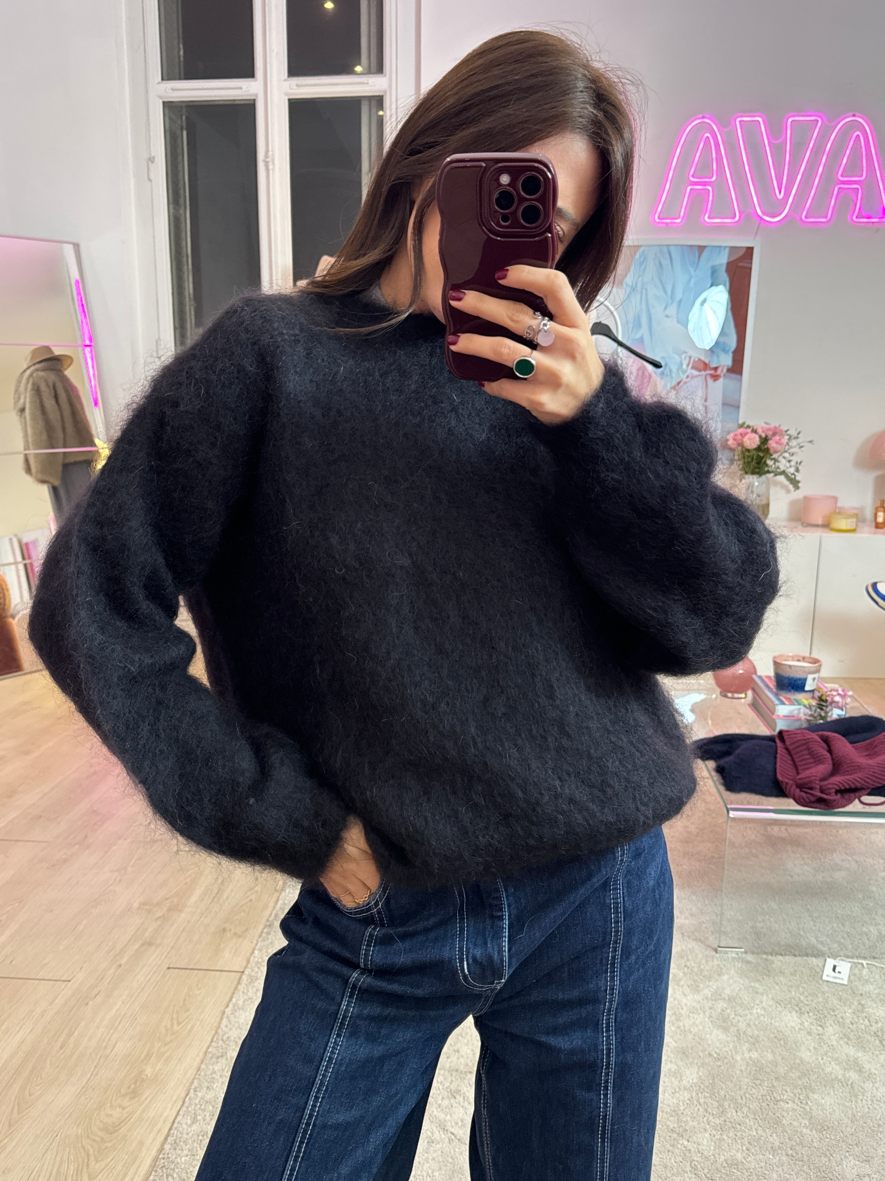 Black mohair tea sweater