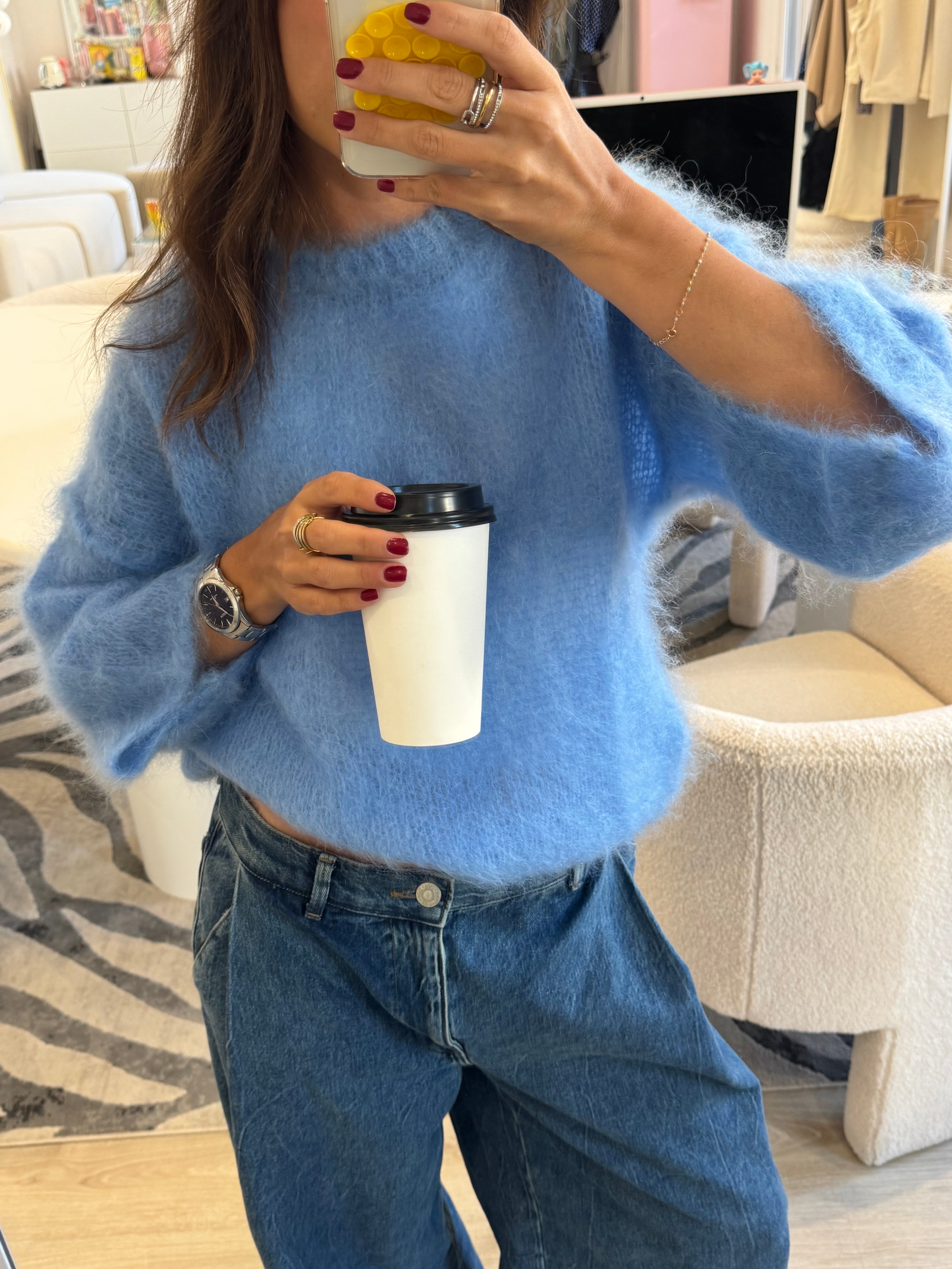 Pull 80% Mohair Jodie bleu