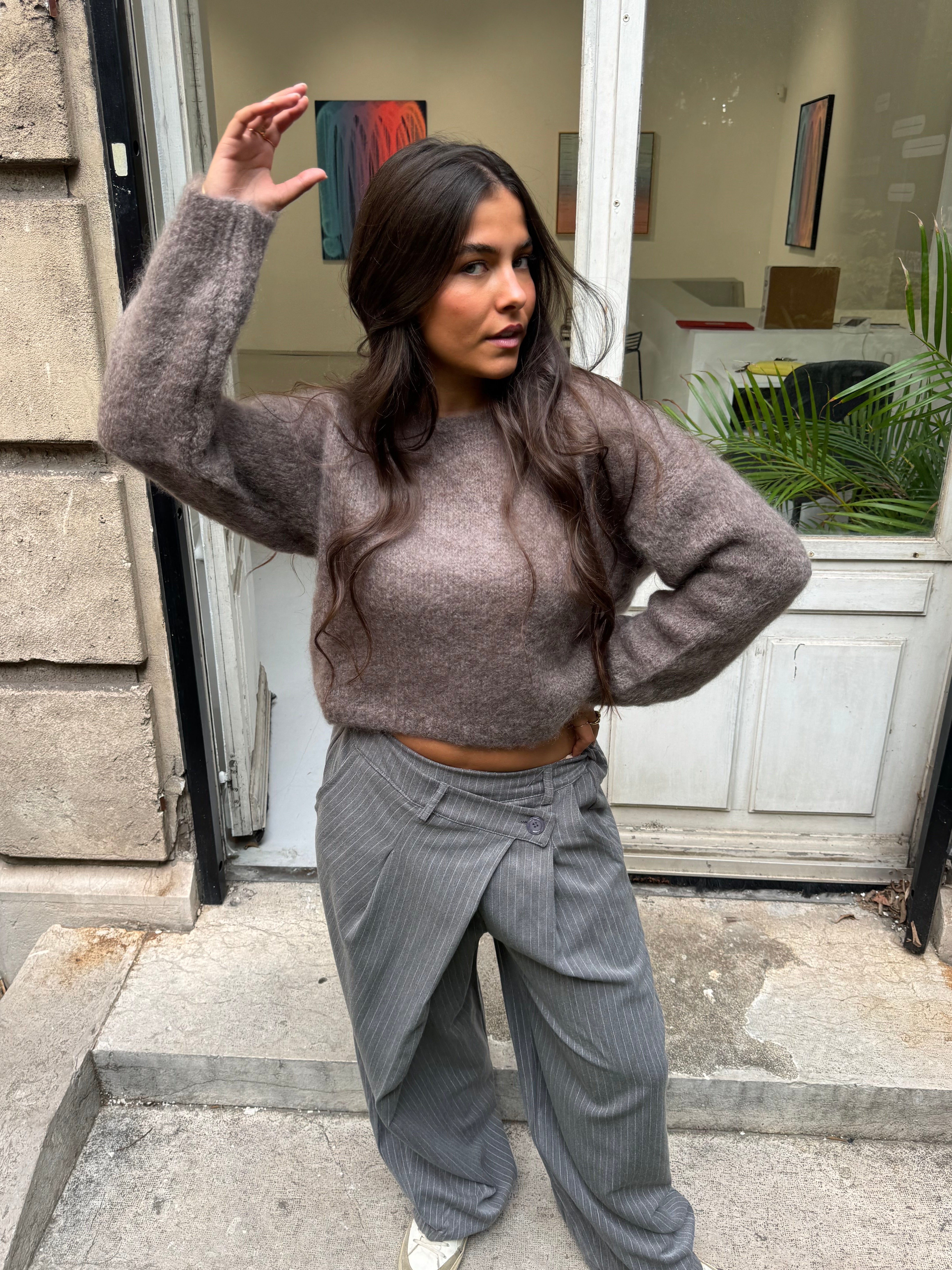 Suzy taupe 80% mohair sweater