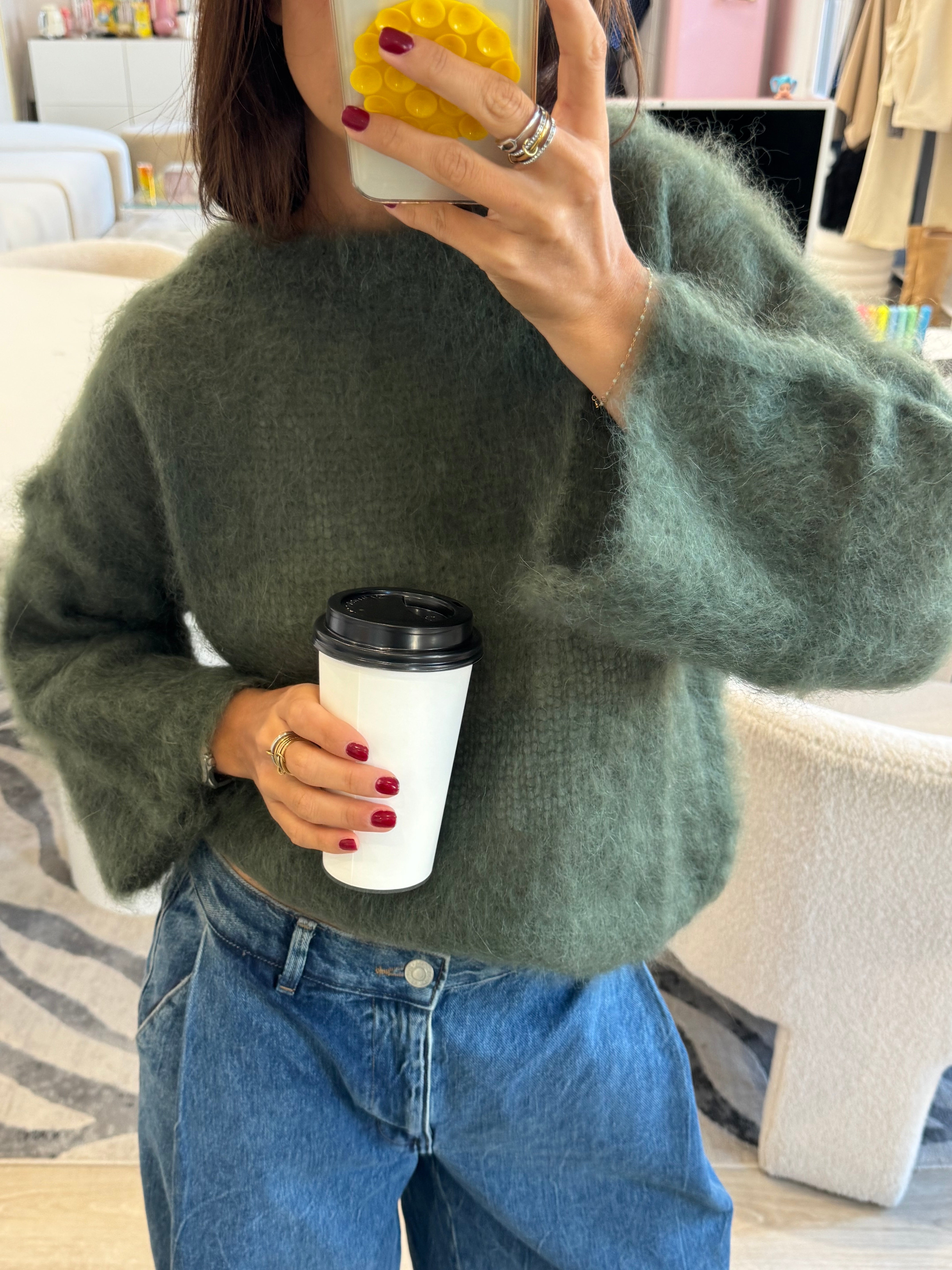 Pull 80% Mohair Jodie kaki