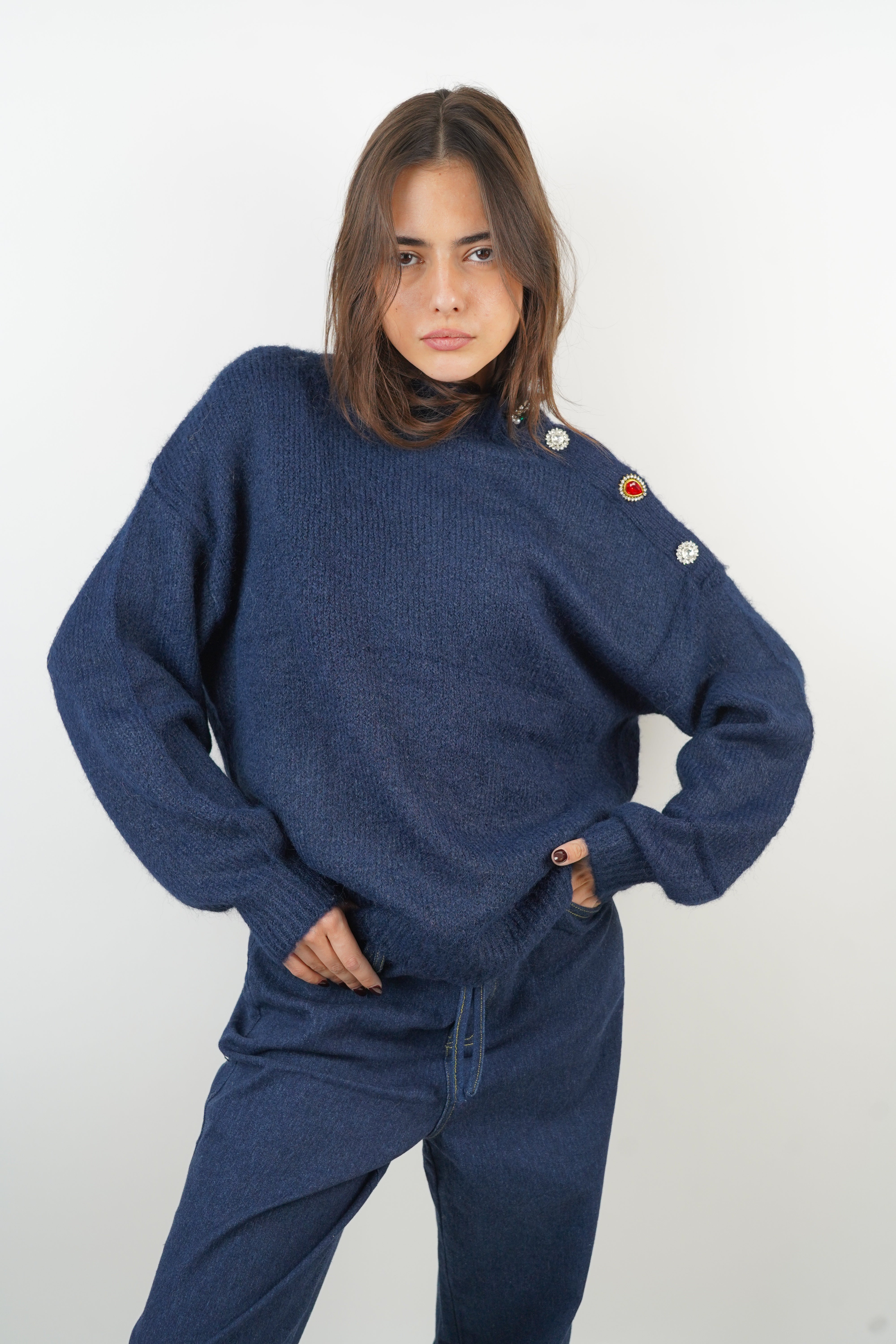 Blauer Dalia-Pullover