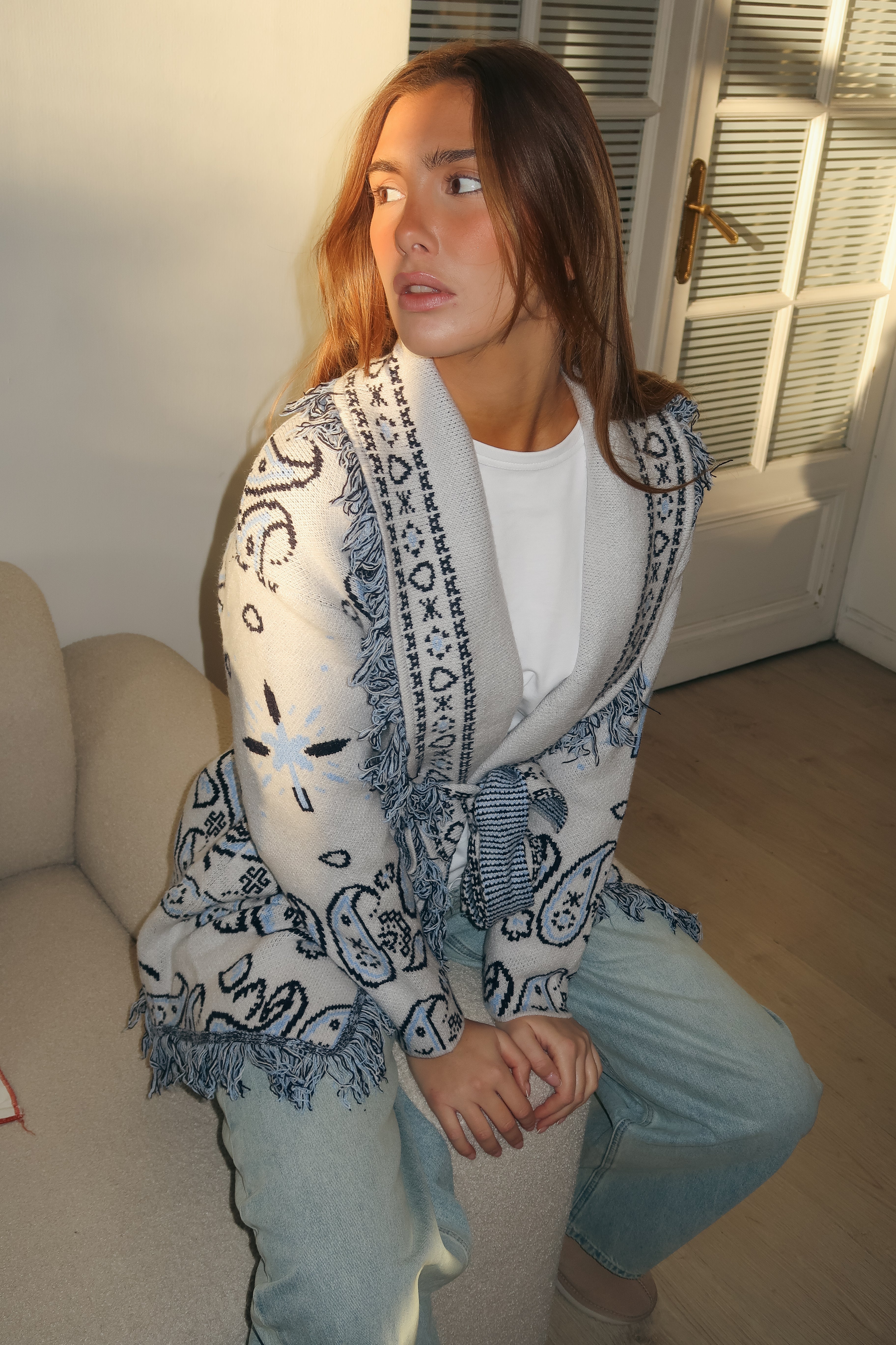 Gilet Suzanne gris et bleu