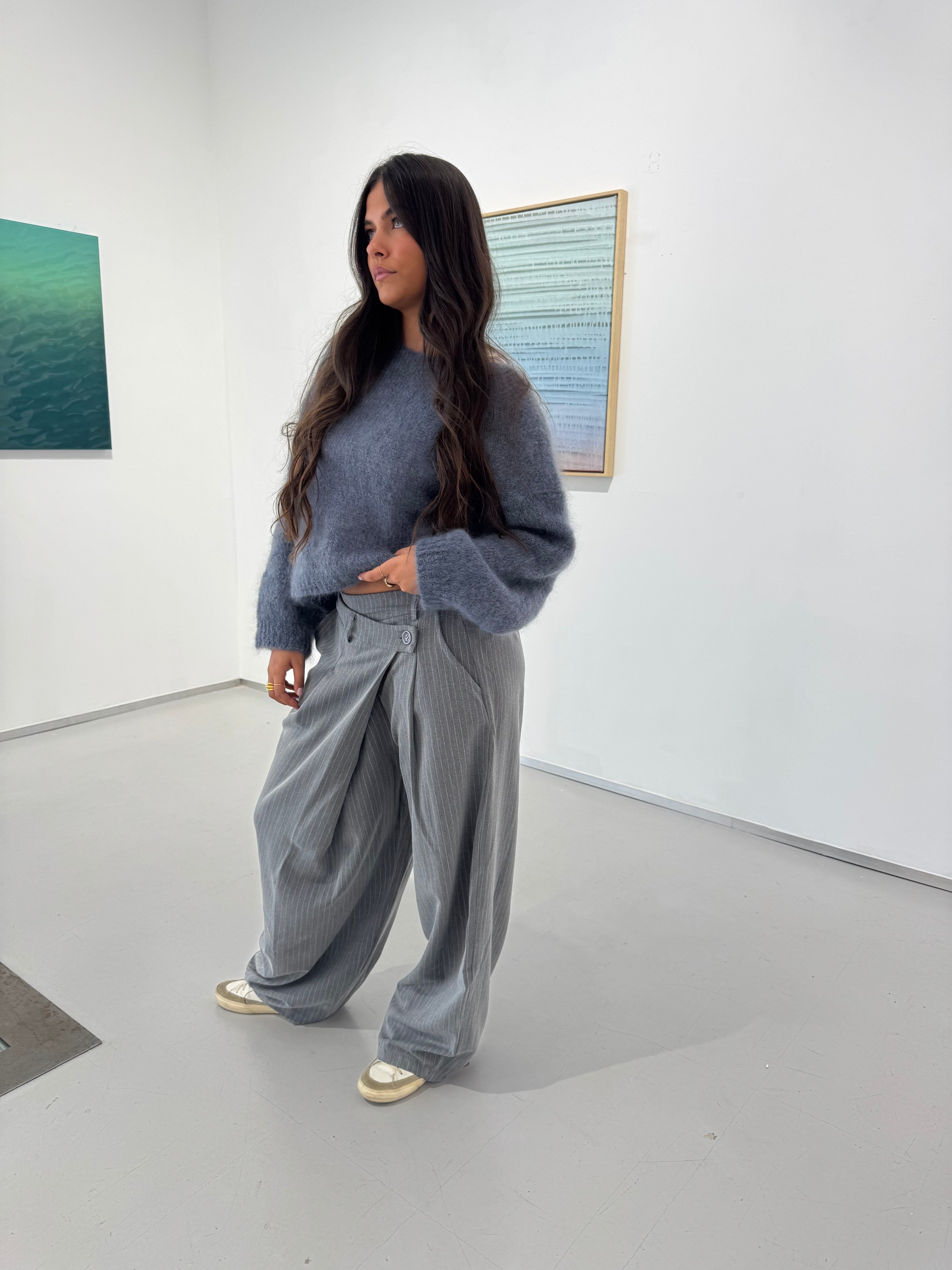 Suzy 80% Mohair Sweater, Blue/Grey