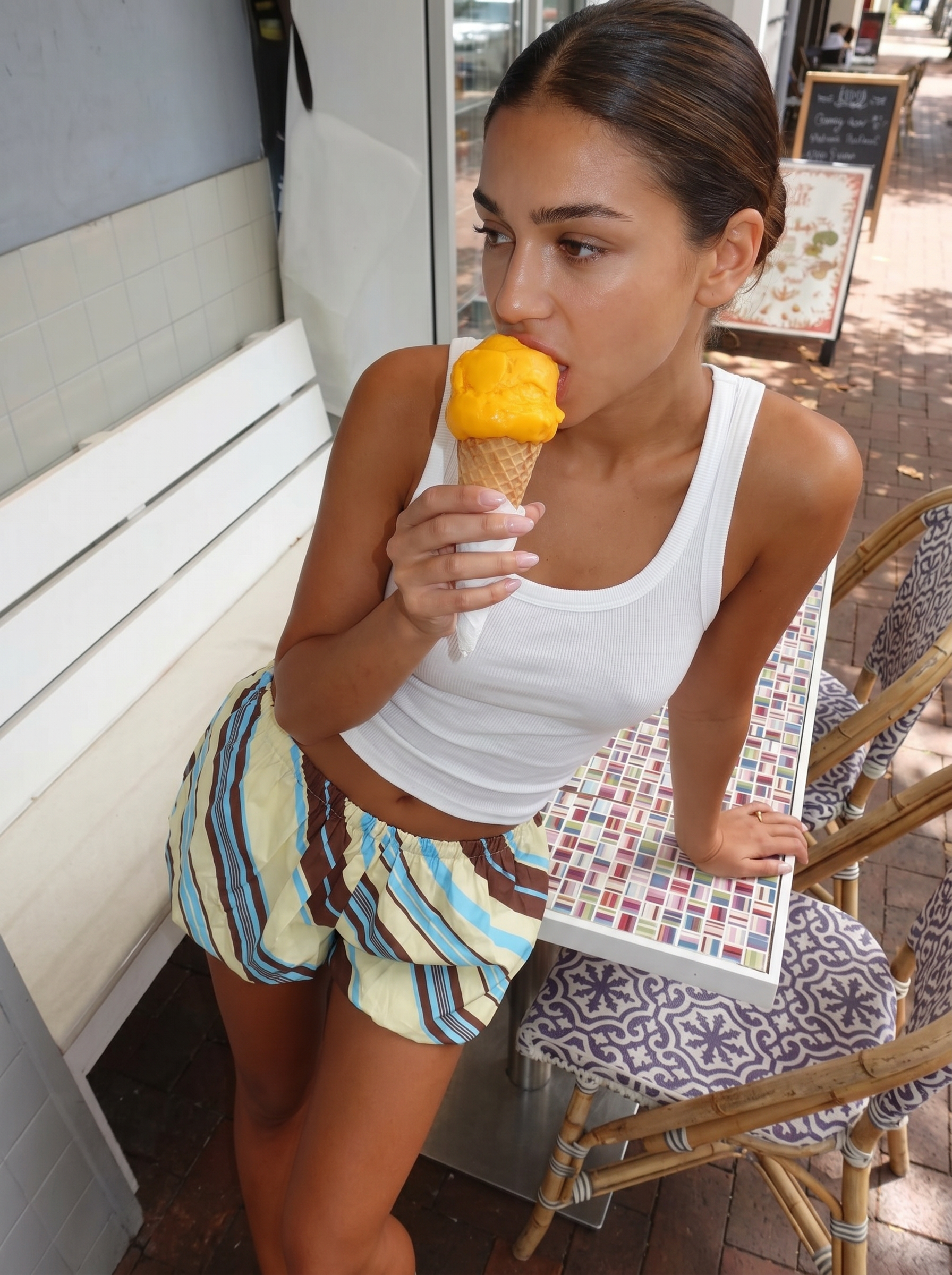 Jupe-short Valentina marron, jaune et bleu