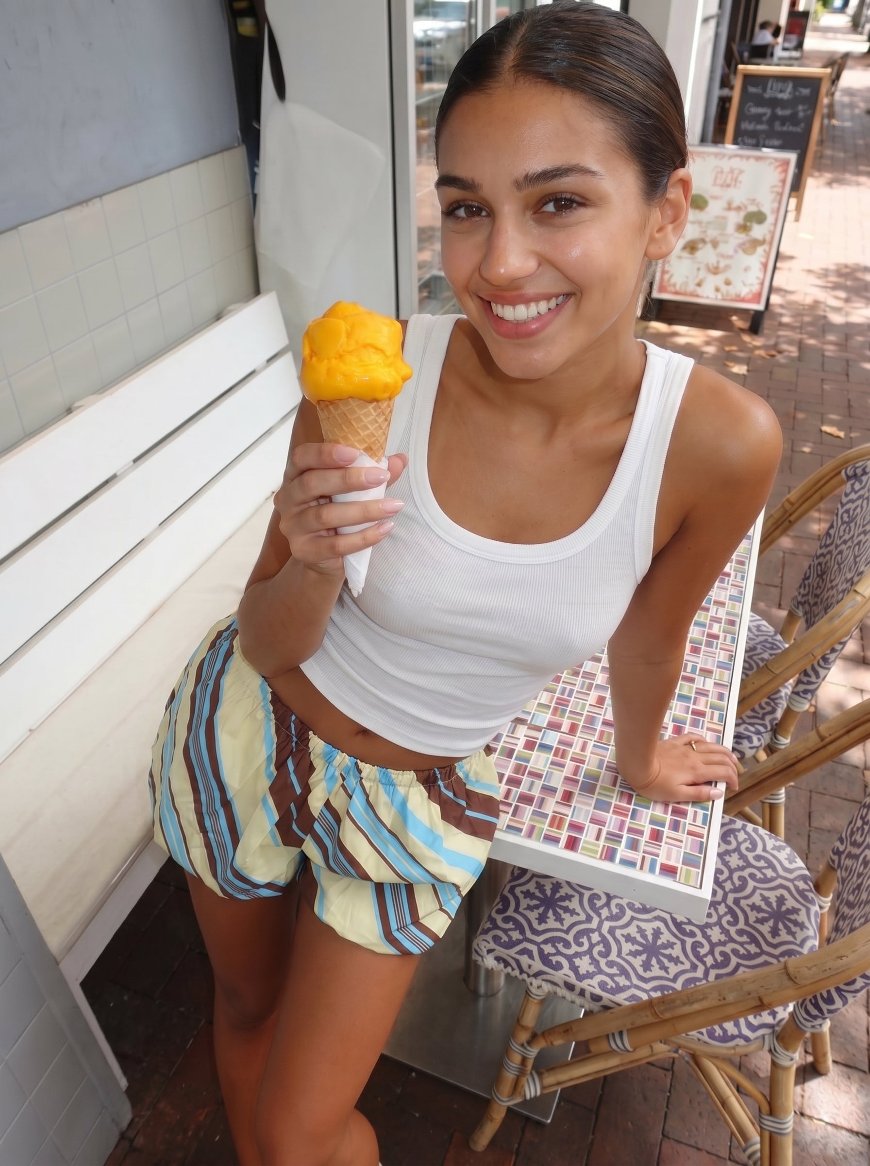 Jupe-short Valentina marron, jaune et bleu